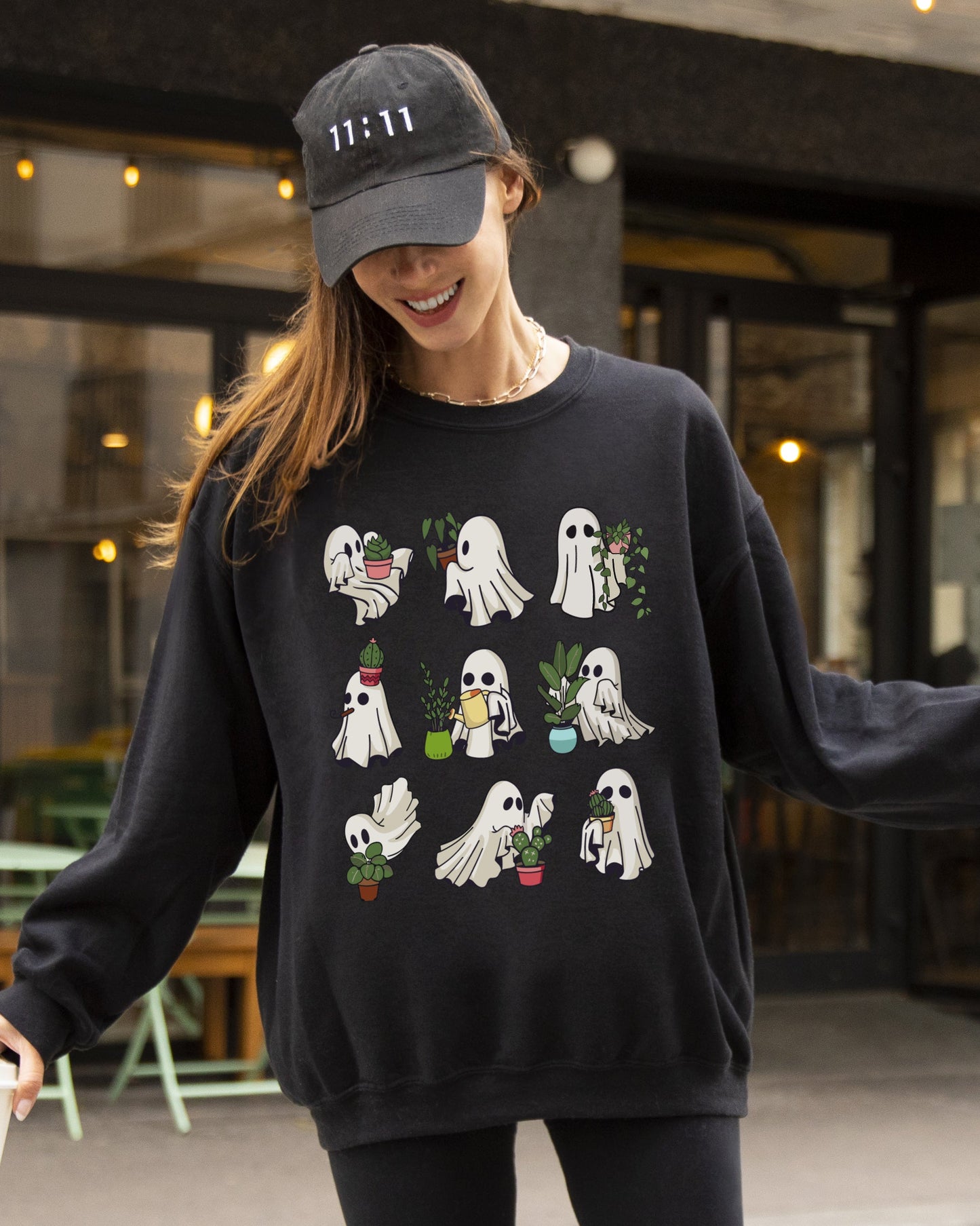 Mini Ghosts, Plant Lover, Skeleton, Coffin, Funny, Pumpkin, Spooky, Witch, Aesthetic, Meme, Halloween, Costume Sweatshirt