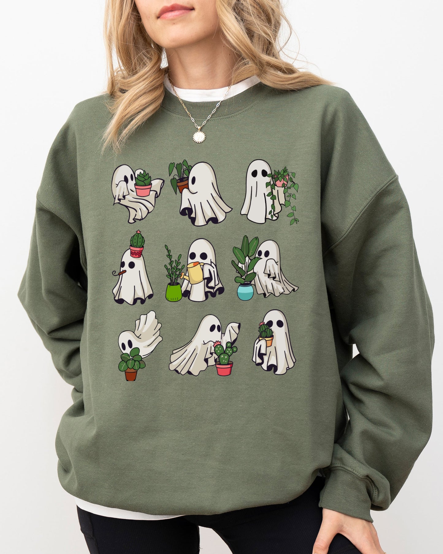 Mini Ghosts, Plant Lover, Skeleton, Coffin, Funny, Pumpkin, Spooky, Witch, Aesthetic, Meme, Halloween, Costume Sweatshirt