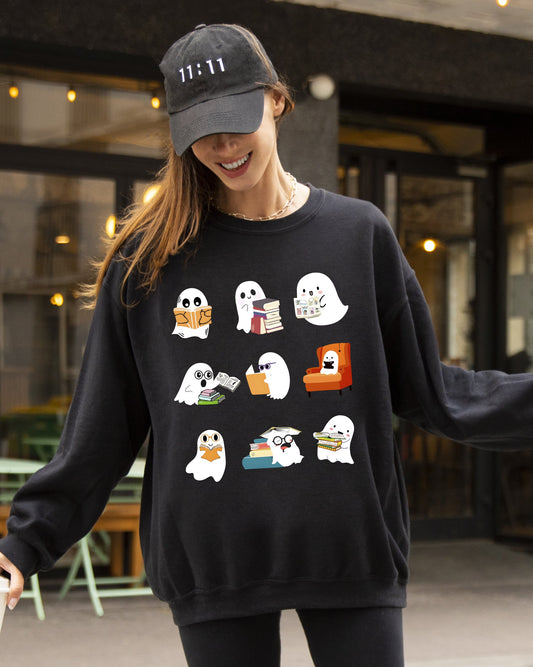 Book Lover Mini Ghosts Halloween Costume Sweatshirt