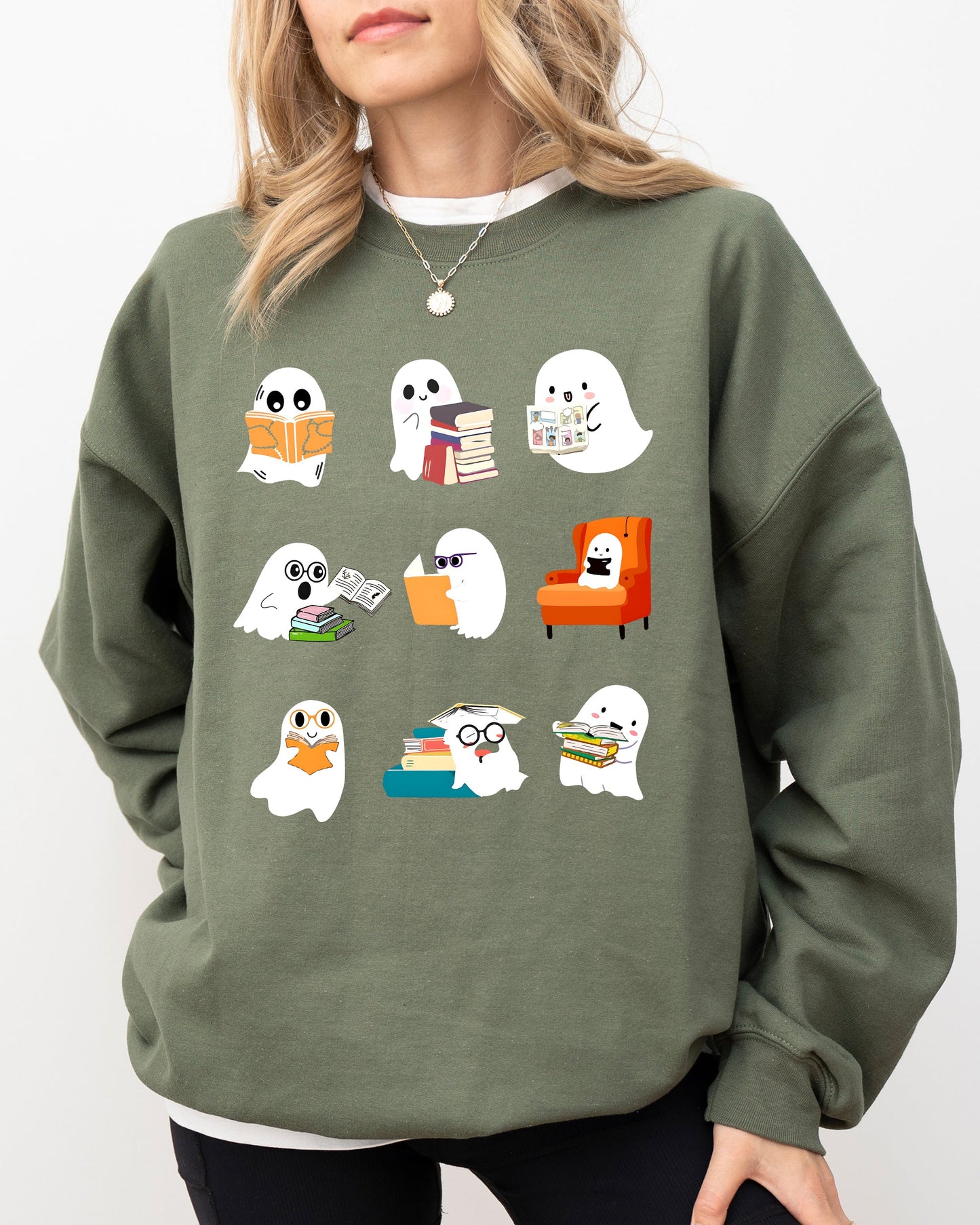 Book Lover Mini Ghosts Halloween Costume Sweatshirt