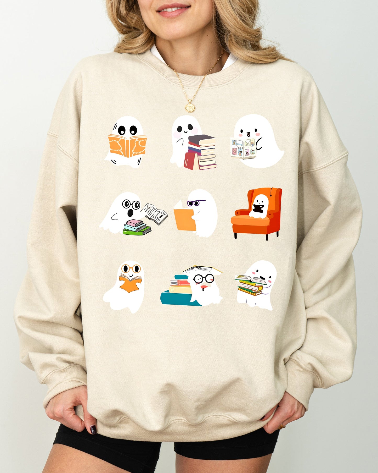 Book Lover Mini Ghosts Halloween Costume Sweatshirt