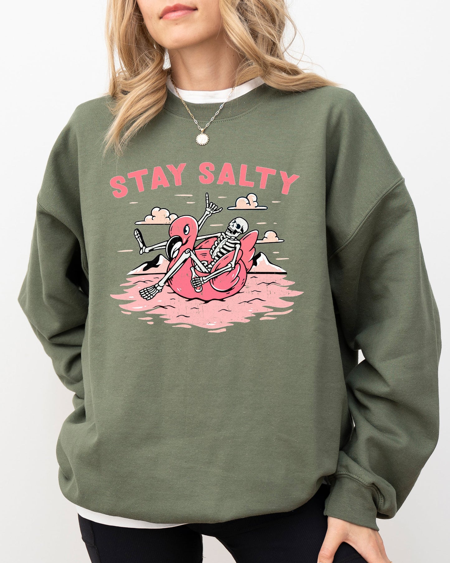 Stay Salty, Skeleton, Funny, Ghost, Spooky, Witch, Aesthetic, Meme, Halloween, Costume Sweatshirt