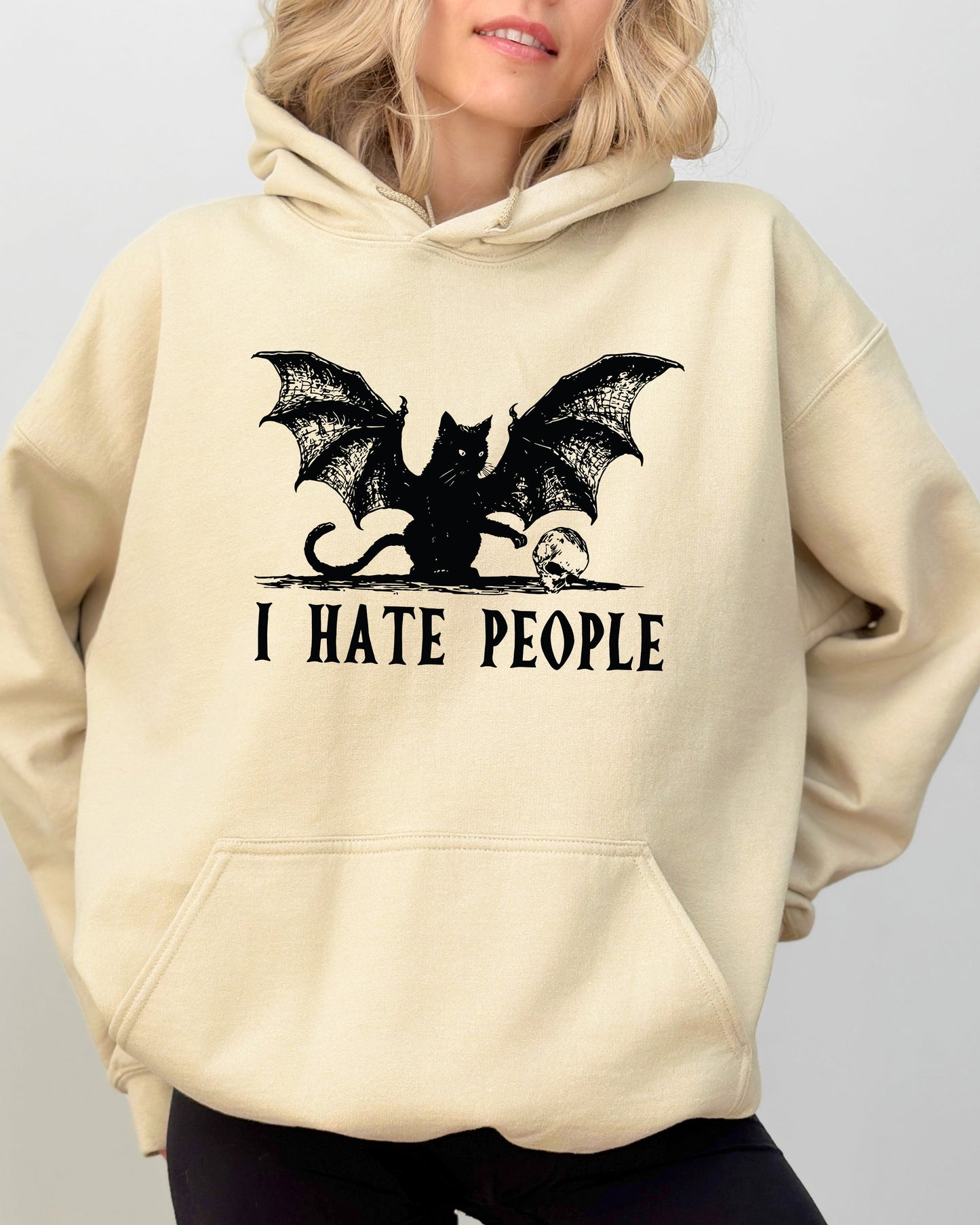 I Hate People Bat Skeleton Funny Ghost Spooky Witch Aesthetic Meme Halloween Costume Hoodie Hooded Sweatshirt