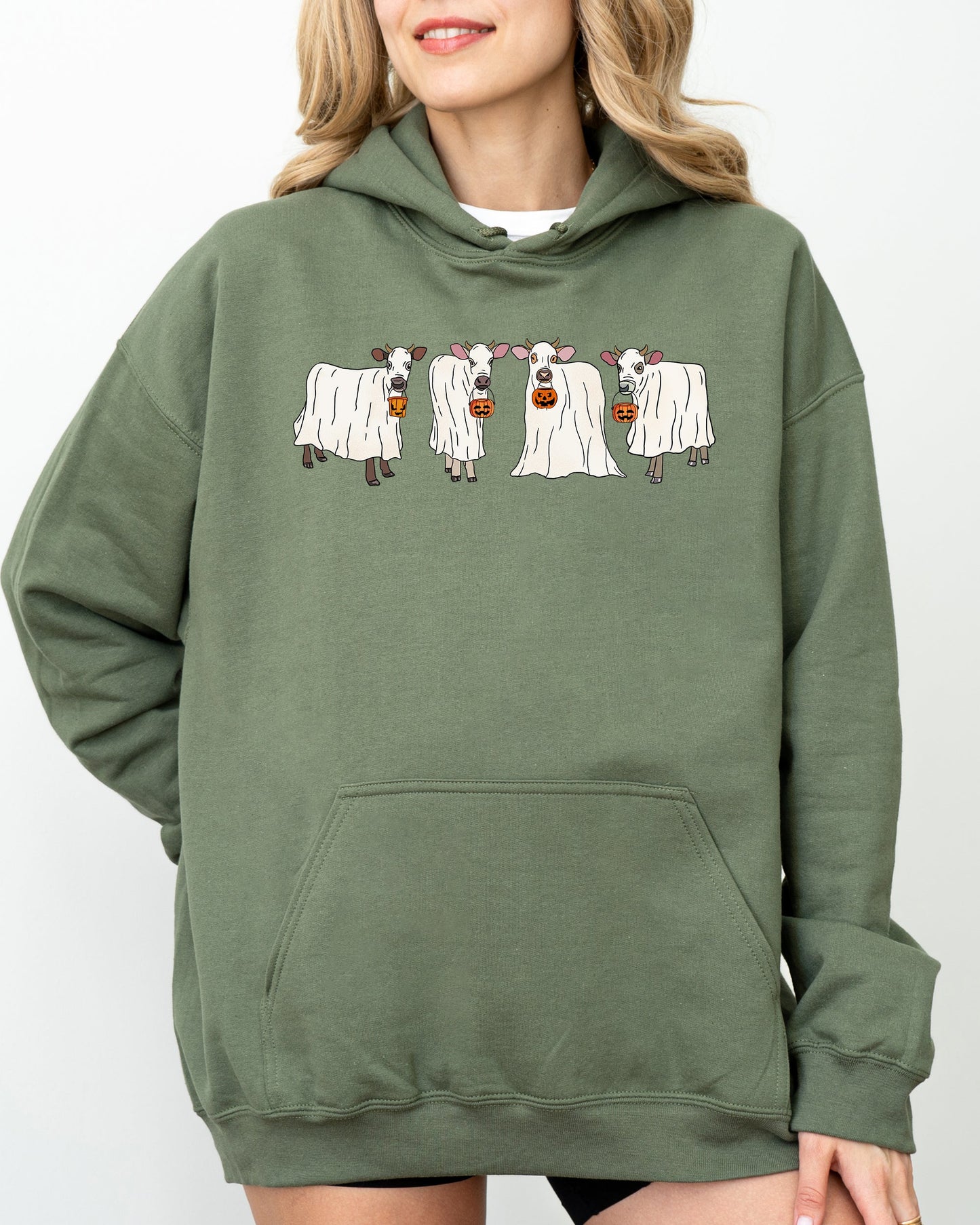 Ghost Cows Spooky Halloween Costume Hoodie Hooded Sweatshirt