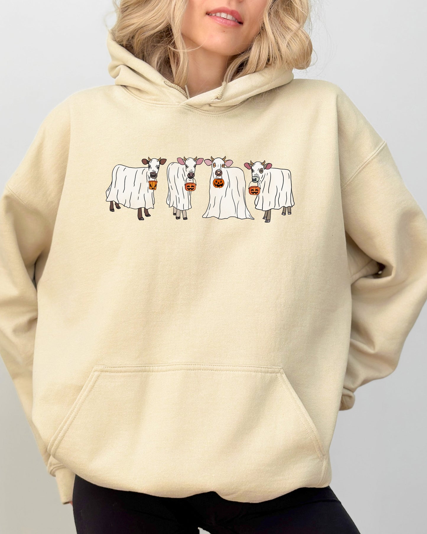 Ghost Cows Spooky Halloween Costume Hoodie Hooded Sweatshirt