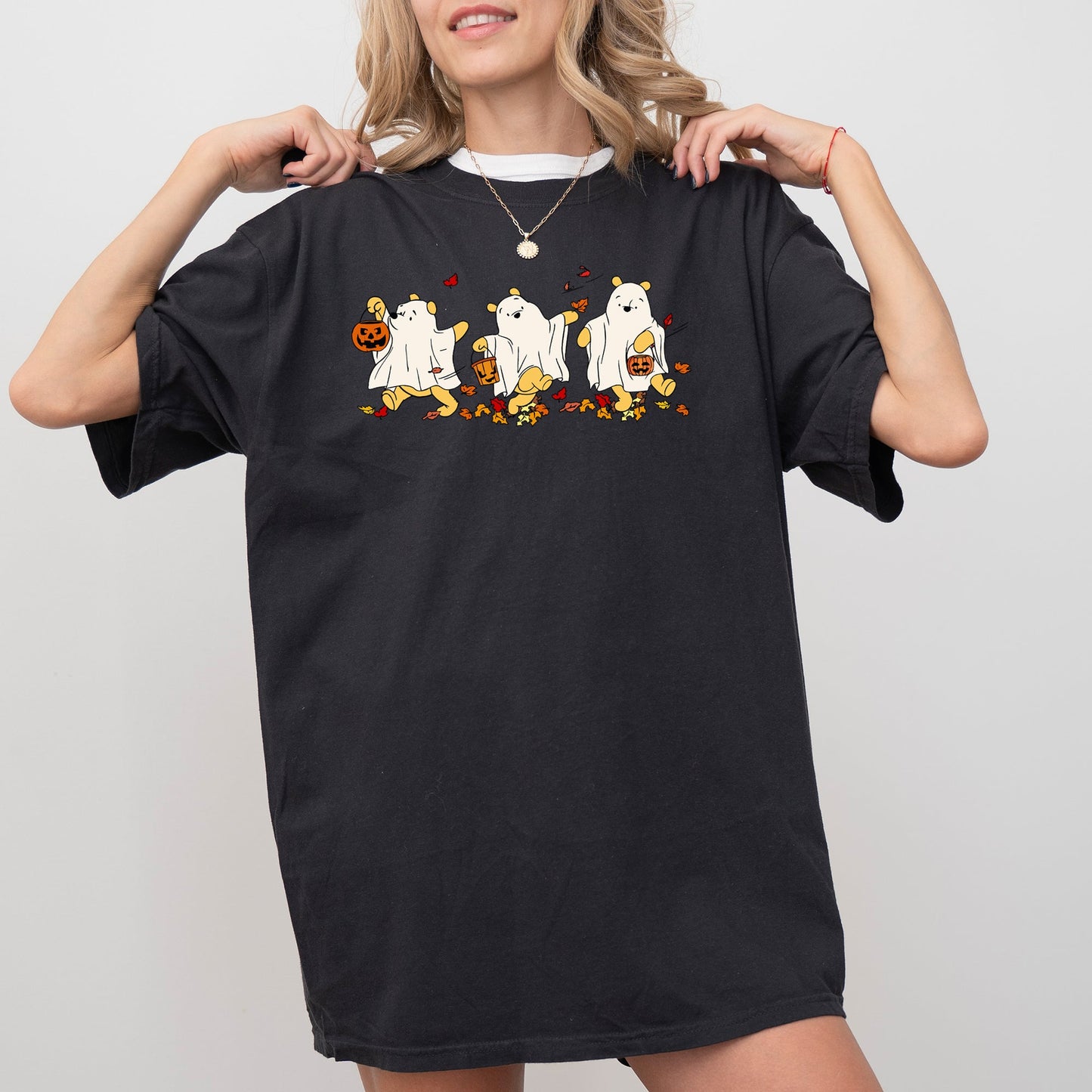 Ghost Pooh Bear Skeleton Funny Spooky Witch Halloween Costume Tshirt Comfort Colors T-Shirt