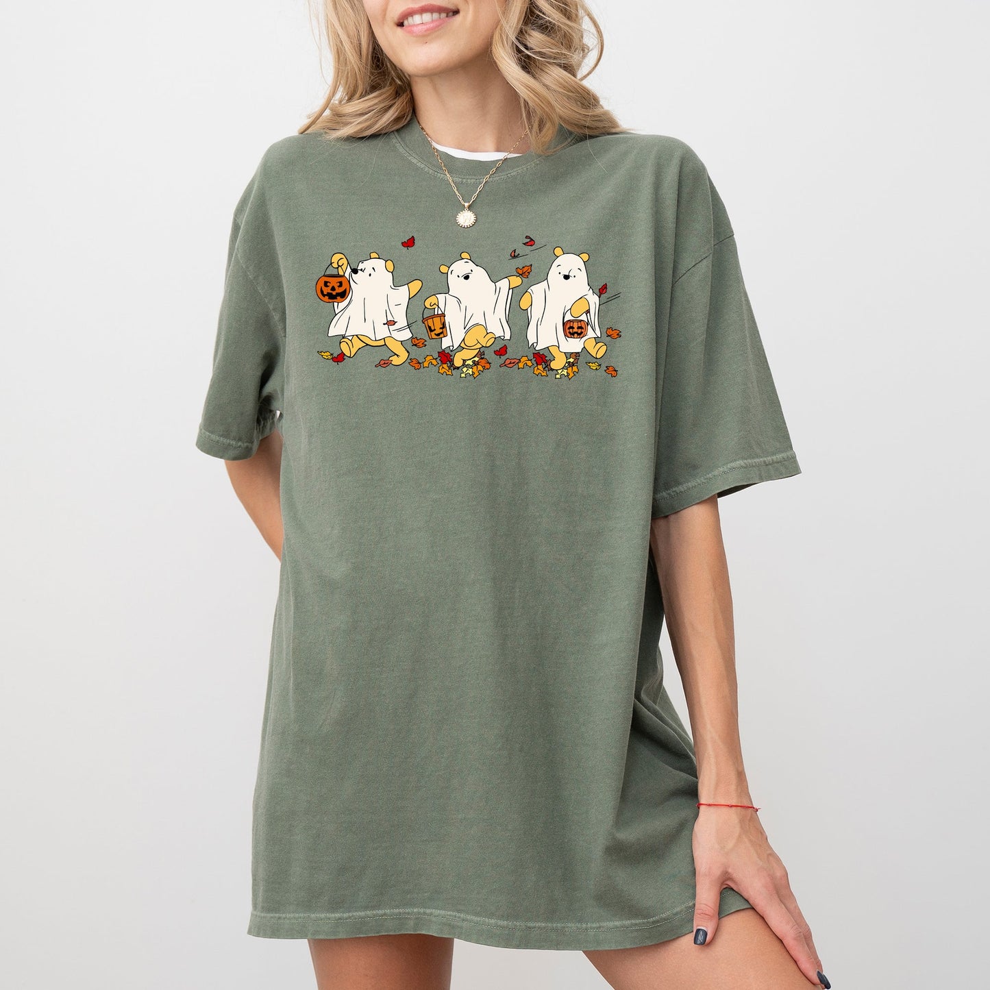 Ghost Pooh Bear Skeleton Funny Spooky Witch Halloween Costume Tshirt Comfort Colors T-Shirt