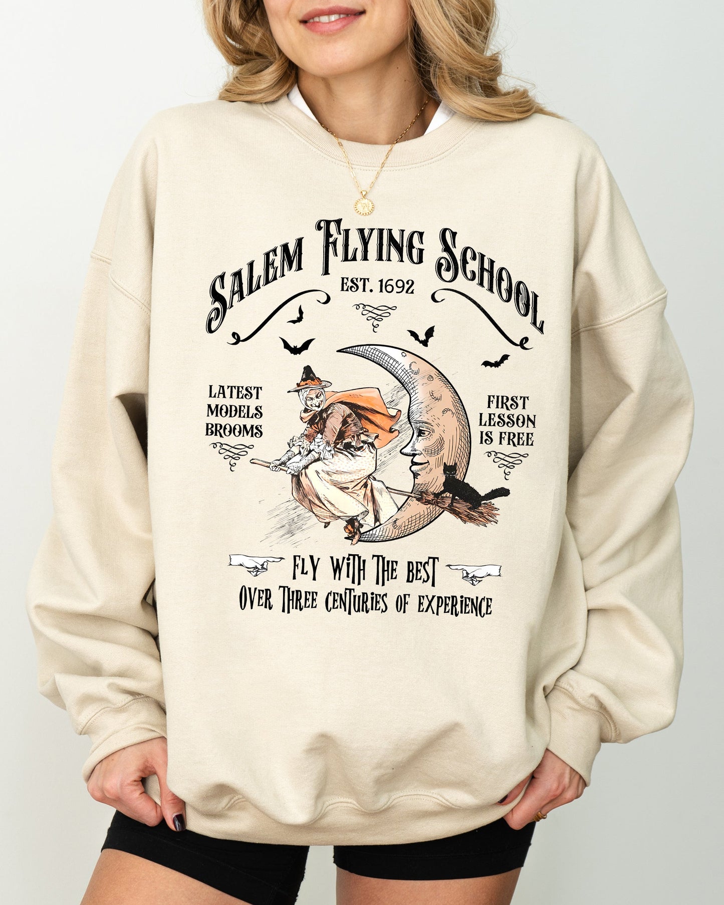 Salem, Flying School, Skeleton, Funny, Spooky, Witch, Aesthetic, Meme, Halloween, Costume Sweatshirt
