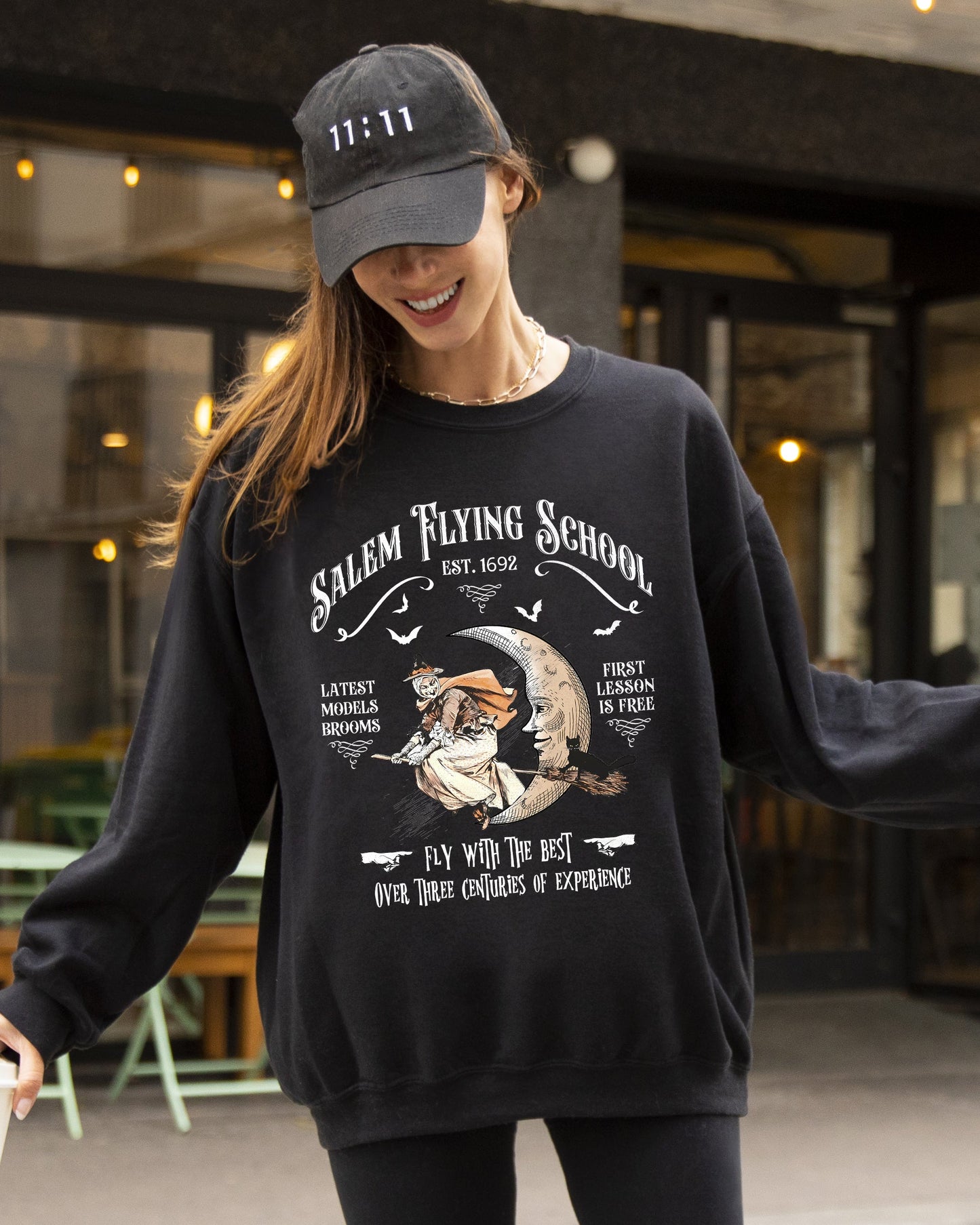 Salem, Flying School, Skeleton, Funny, Spooky, Witch, Aesthetic, Meme, Halloween, Costume Sweatshirt