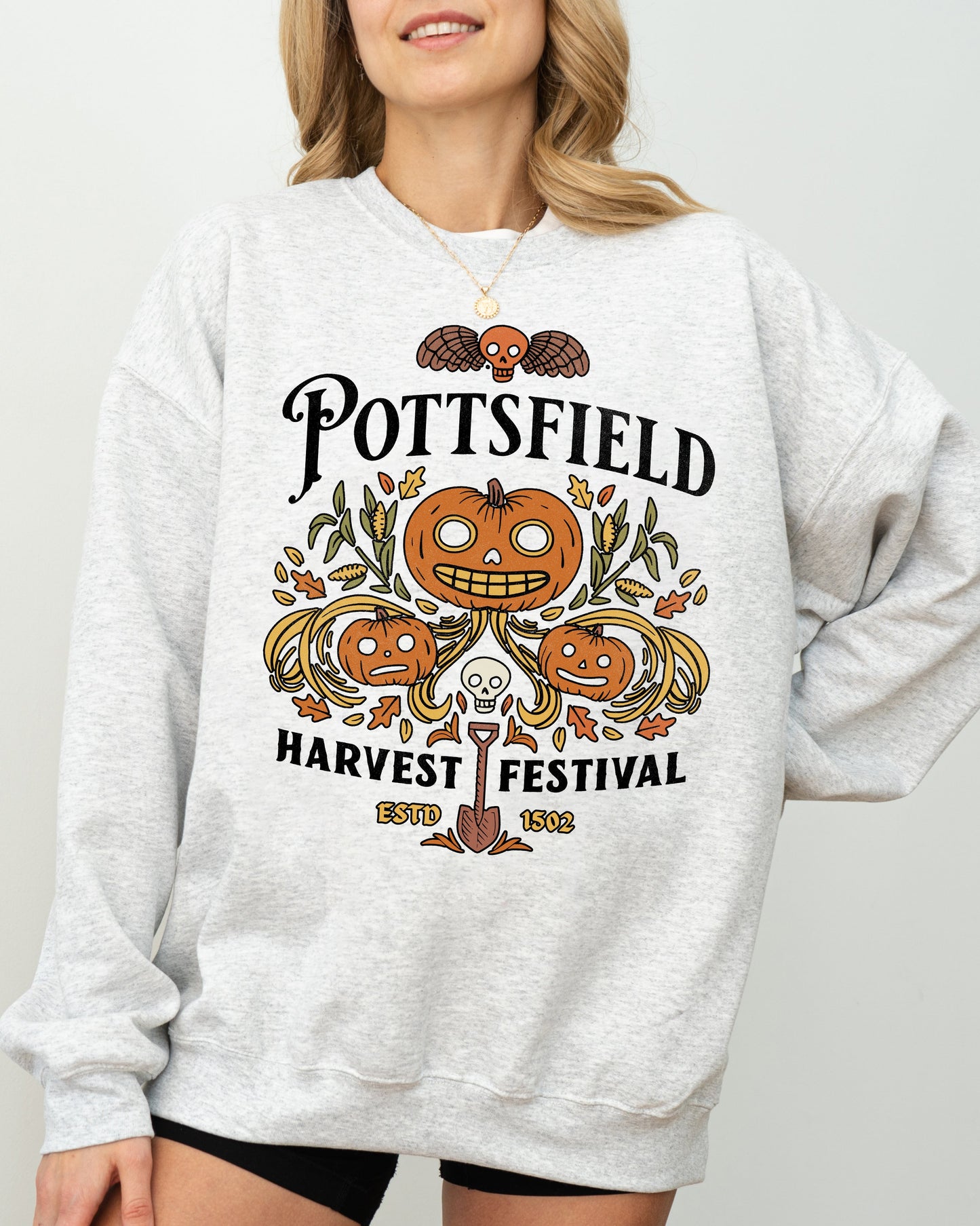 Pottsfield, Harvest Festival, Funny, Spooky, Witch, Aesthetic, Meme, Halloween, Costume Sweatshirt