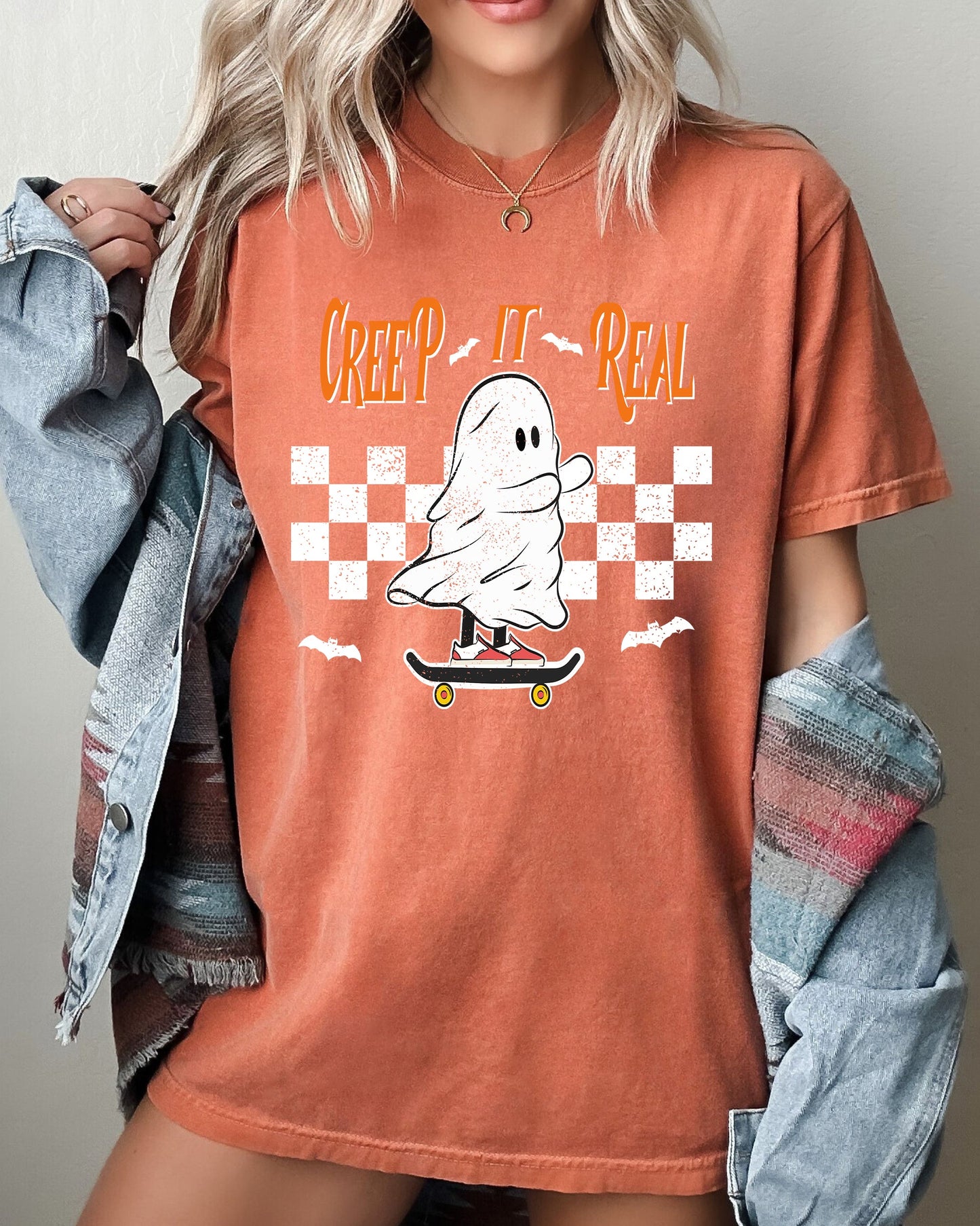 Creep It Real Ghost Skeleton Halloween Costume Tshirt Comfort Colors T-Shirt