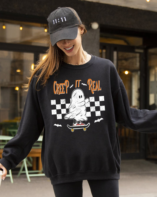 Creep It Real Ghost Skeleton Funny Spooky Witch Halloween Costume Sweatshirt