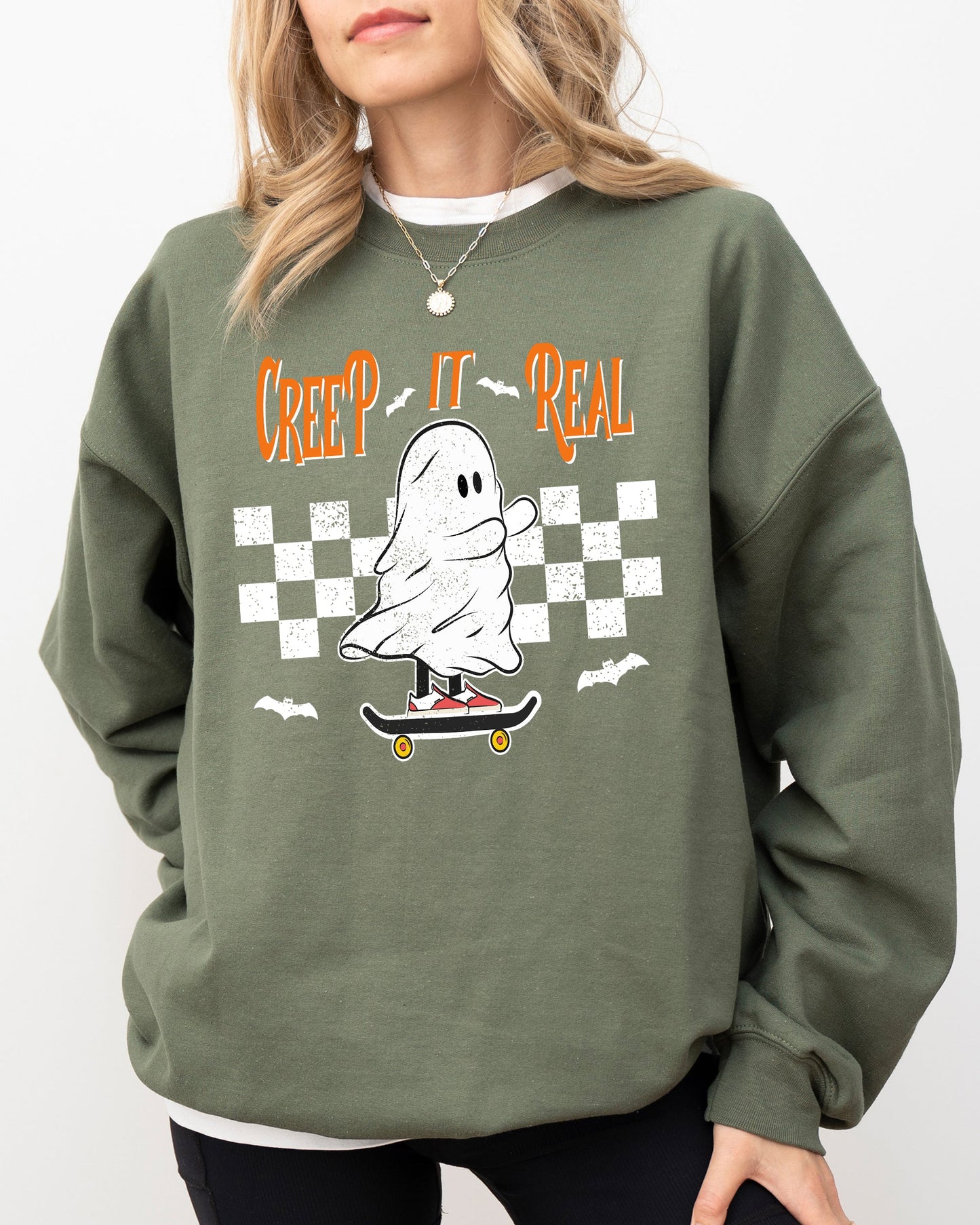 Creep It Real Ghost Skeleton Funny Spooky Witch Halloween Costume Sweatshirt