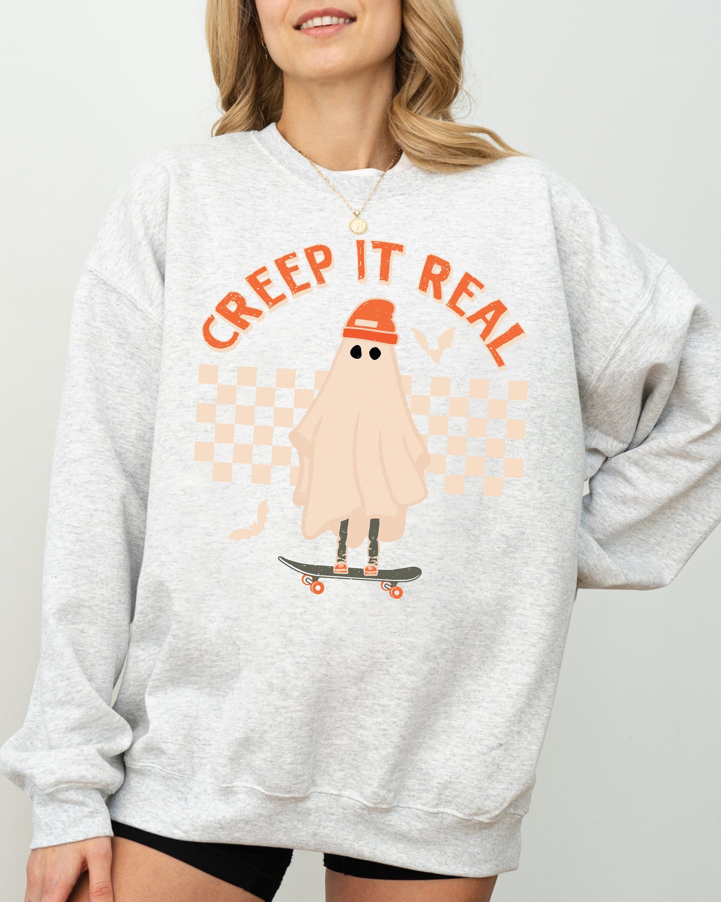 Creep It Real Retro Ghost Skeleton Halloween Costume Sweatshirt