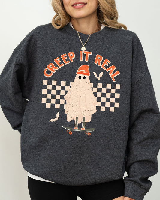 Creep It Real Retro Ghost Skeleton Halloween Costume Sweatshirt