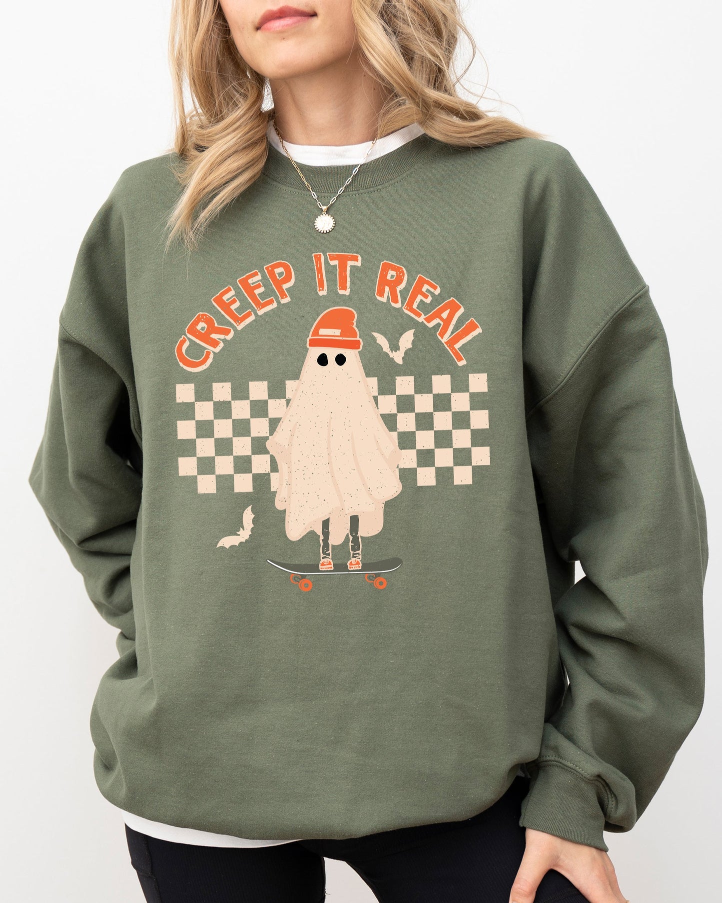 Creep It Real Retro Ghost Skeleton Halloween Costume Sweatshirt
