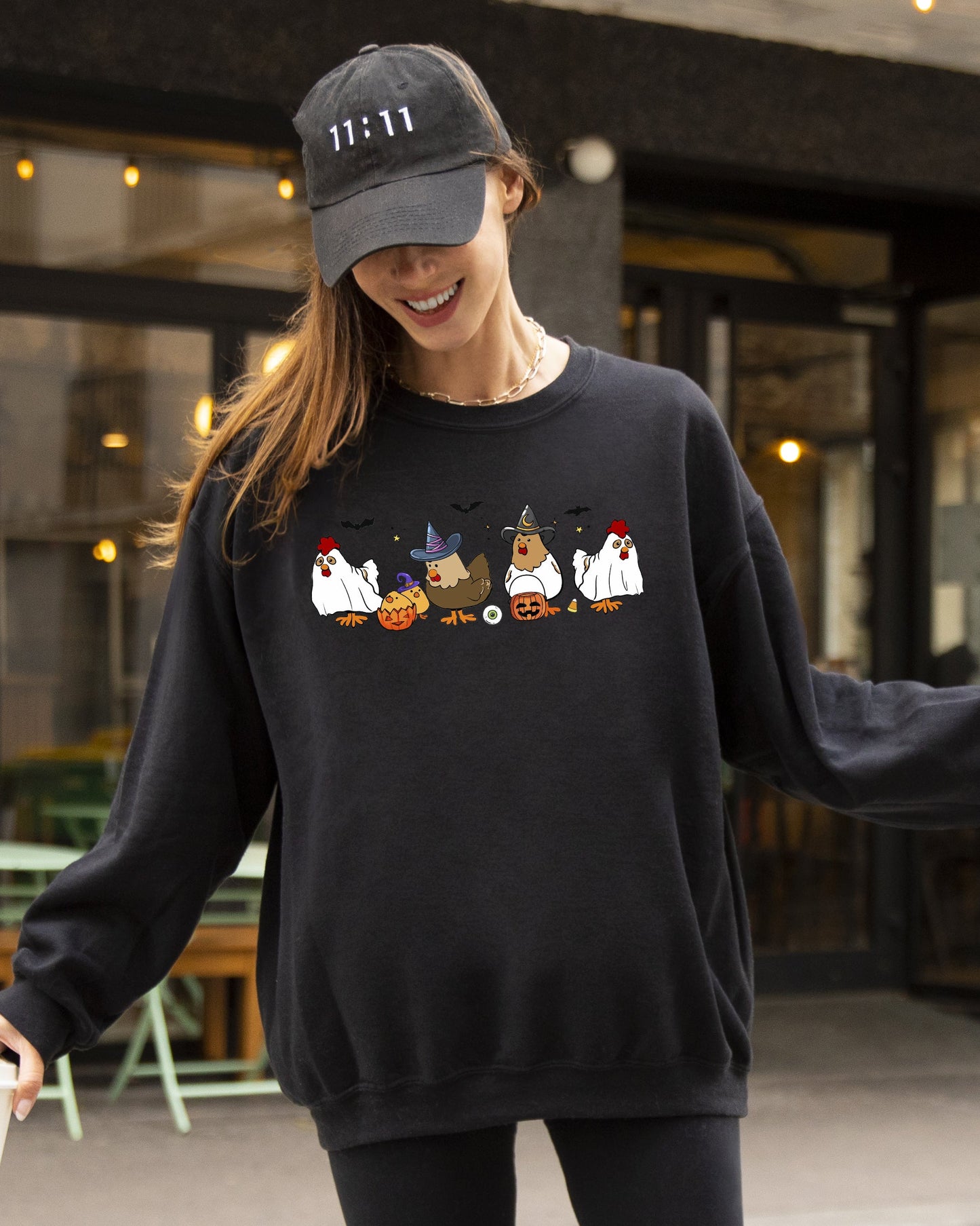 Mini Chickens, Witch, Skeleton, Funny, Spooky, Aesthetic, Meme, Halloween, Costume Sweatshirt