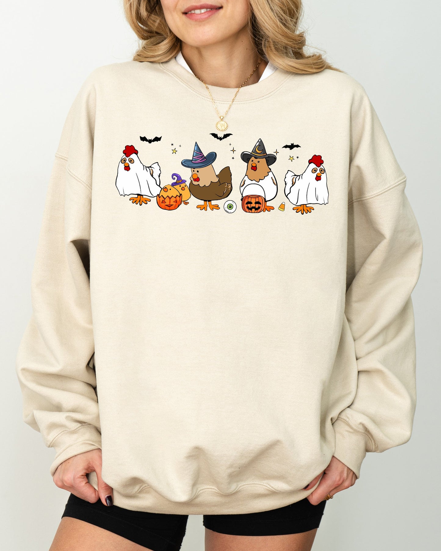 Mini Chickens, Witch, Skeleton, Funny, Spooky, Aesthetic, Meme, Halloween, Costume Sweatshirt