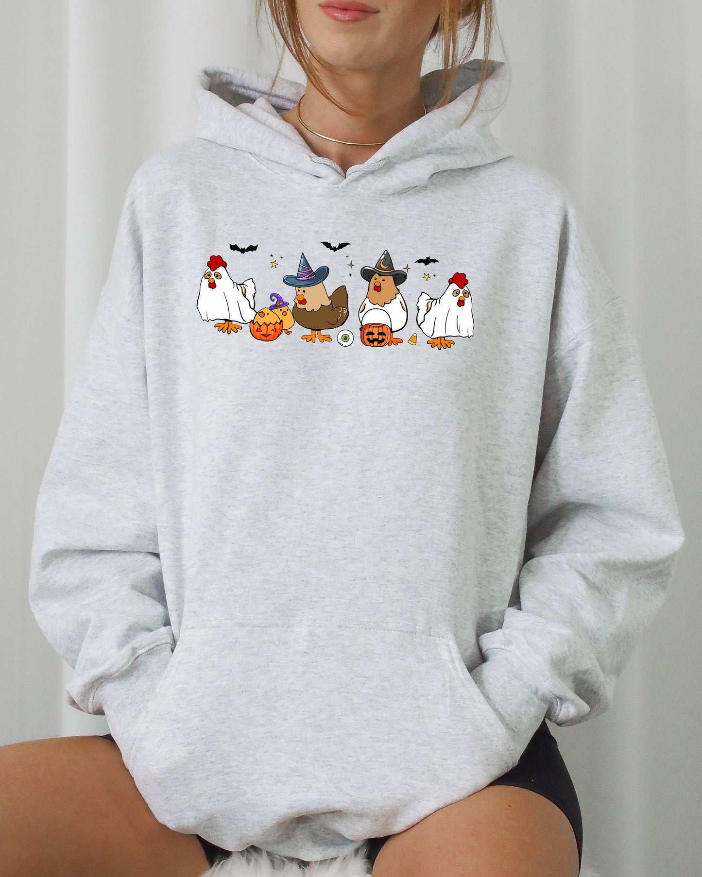 Mini Chickens, Witch, Skeleton, Funny, Spooky, Aesthetic, Meme, Halloween, Costume, Hoodie, Hooded Sweatshirt