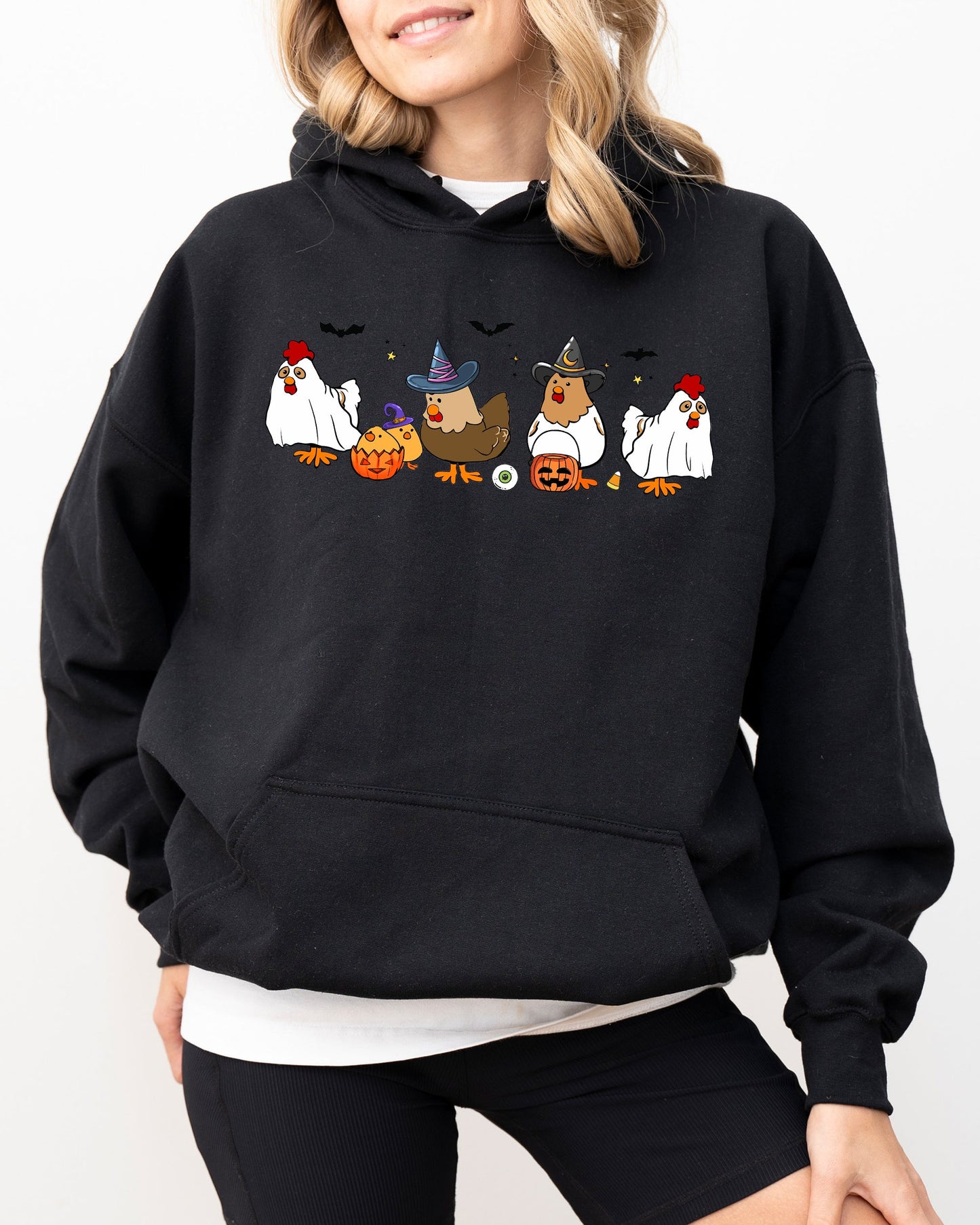 Mini Chickens, Witch, Skeleton, Funny, Spooky, Aesthetic, Meme, Halloween, Costume, Hoodie, Hooded Sweatshirt