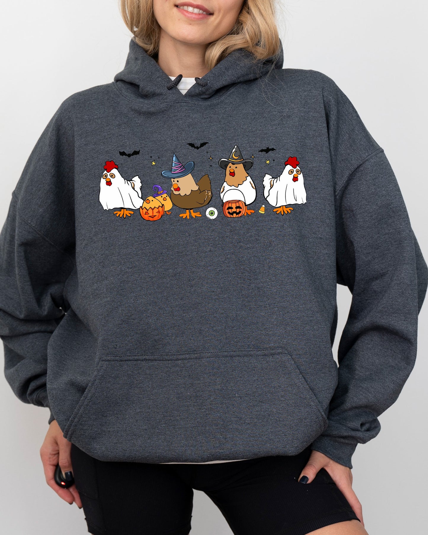Mini Chickens, Witch, Skeleton, Funny, Spooky, Aesthetic, Meme, Halloween, Costume, Hoodie, Hooded Sweatshirt
