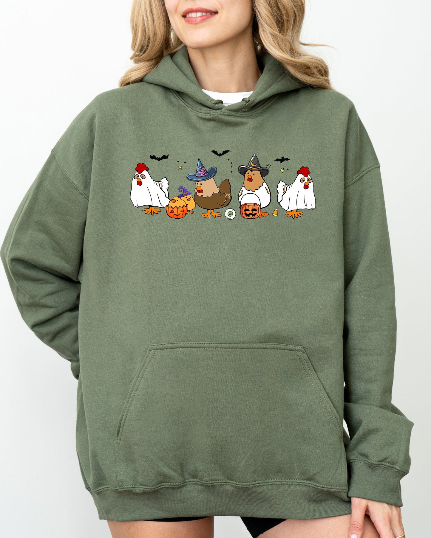 Mini Chickens, Witch, Skeleton, Funny, Spooky, Aesthetic, Meme, Halloween, Costume, Hoodie, Hooded Sweatshirt