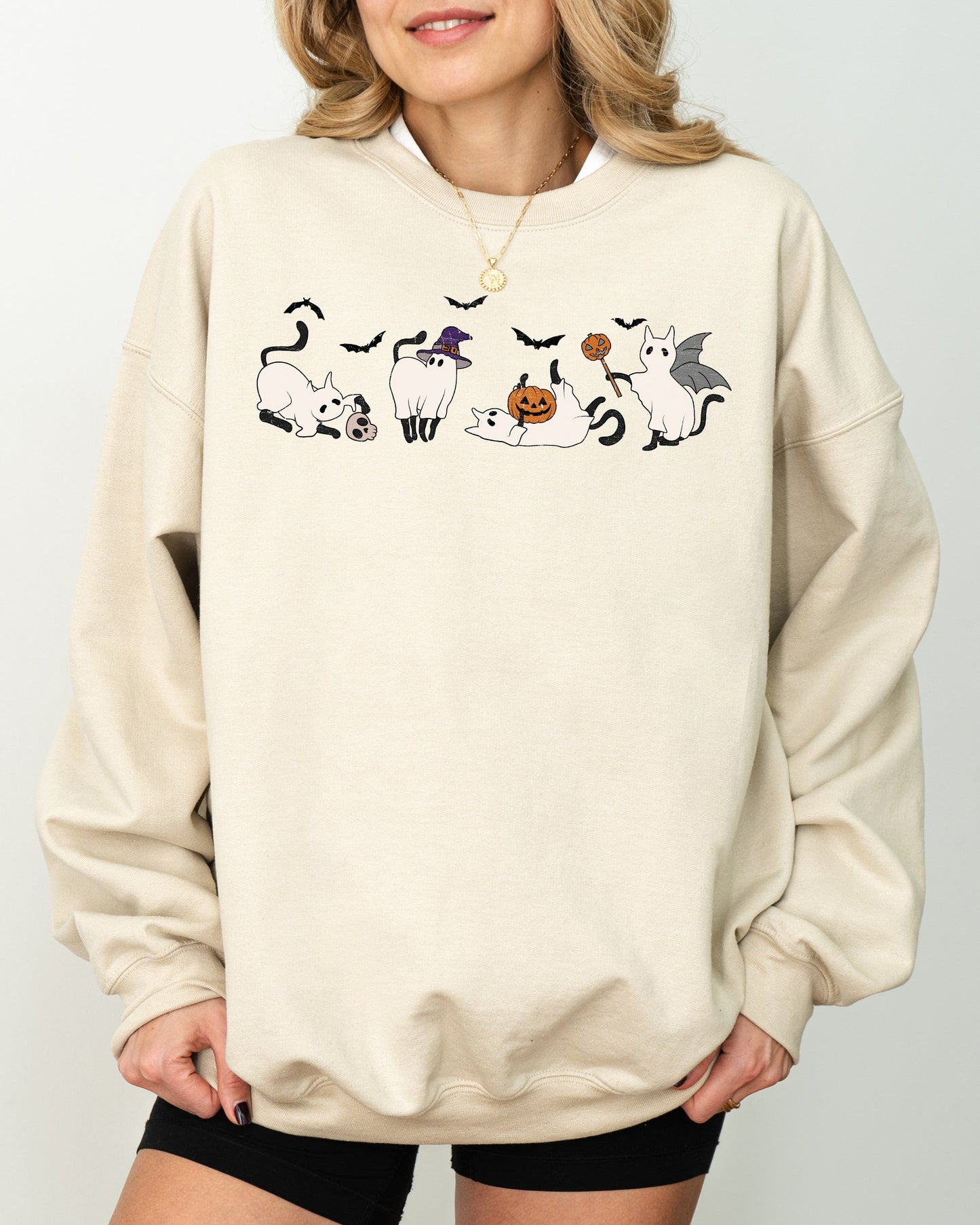 Mini Ghost Cats, Farm, Witch, Skull, Funny, Spooky, Aesthetic, Meme, Halloween, Costume Sweatshirt