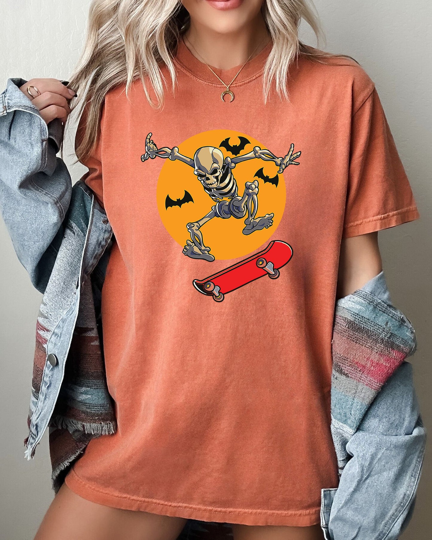Skateboarding Skeleton, Ghost, Farm, Witch, Skull, Funny, Spooky, Aesthetic, Meme, Halloween, Costume, Tshirt Comfort Colors T-Shirt
