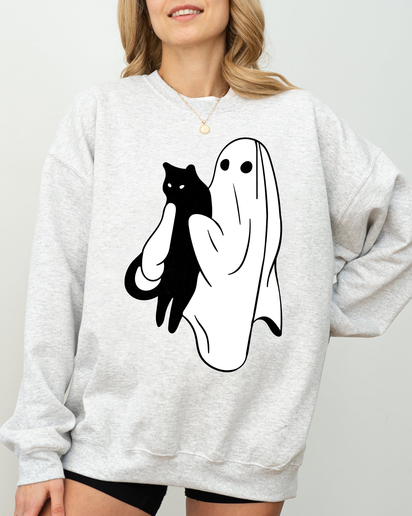 Ghost and Cat Funny Spooky Halloween Costume Sweatshirt