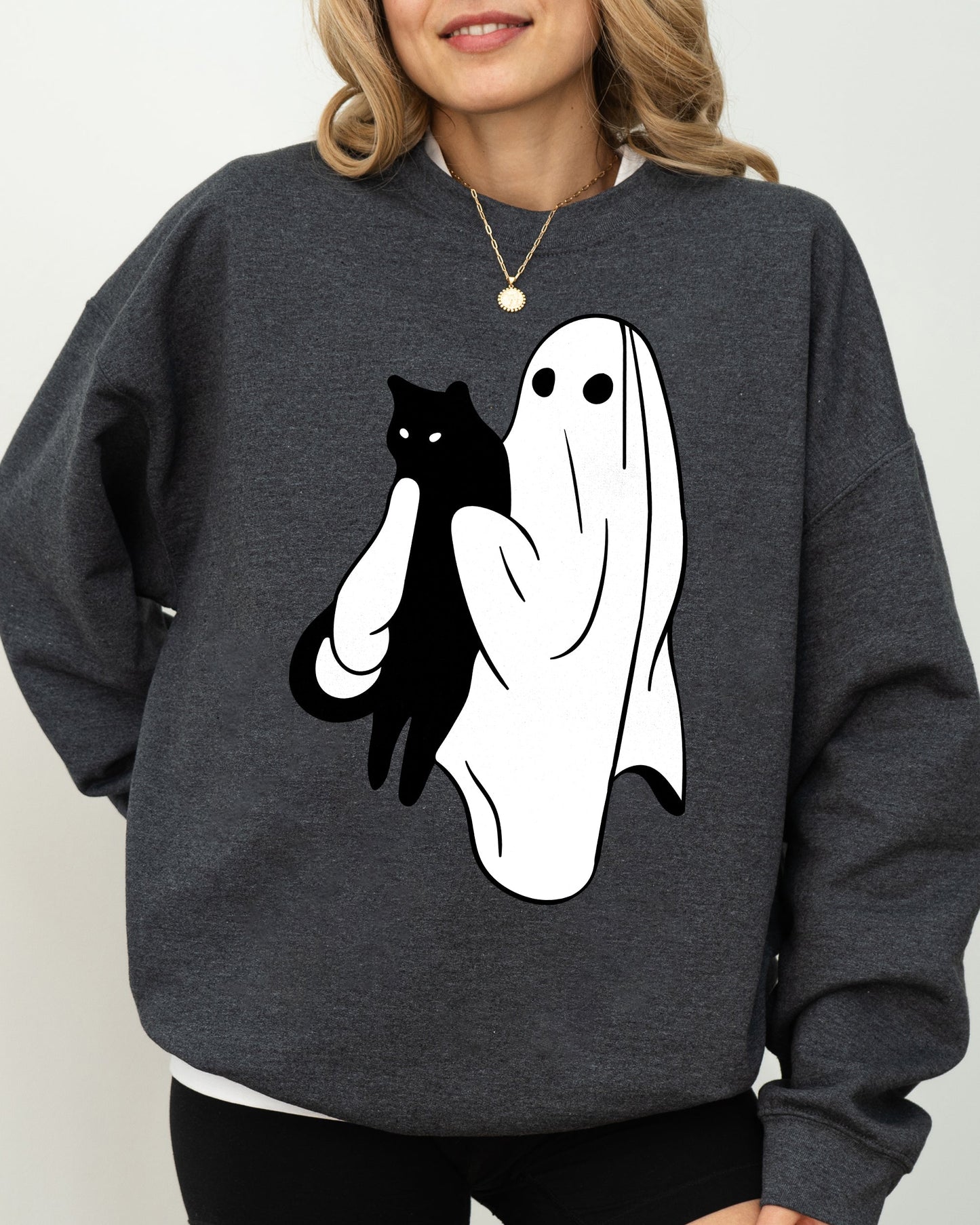 Ghost and Cat Funny Spooky Halloween Costume Sweatshirt