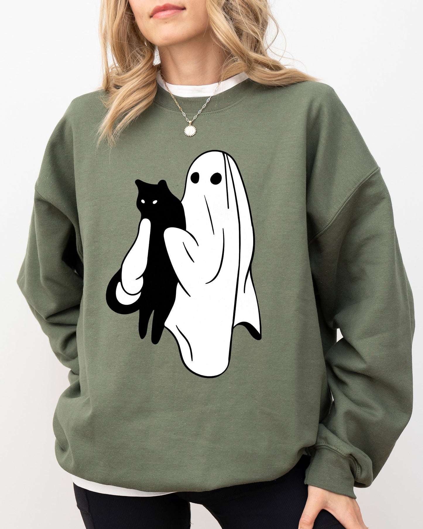 Ghost and Cat Funny Spooky Halloween Costume Sweatshirt