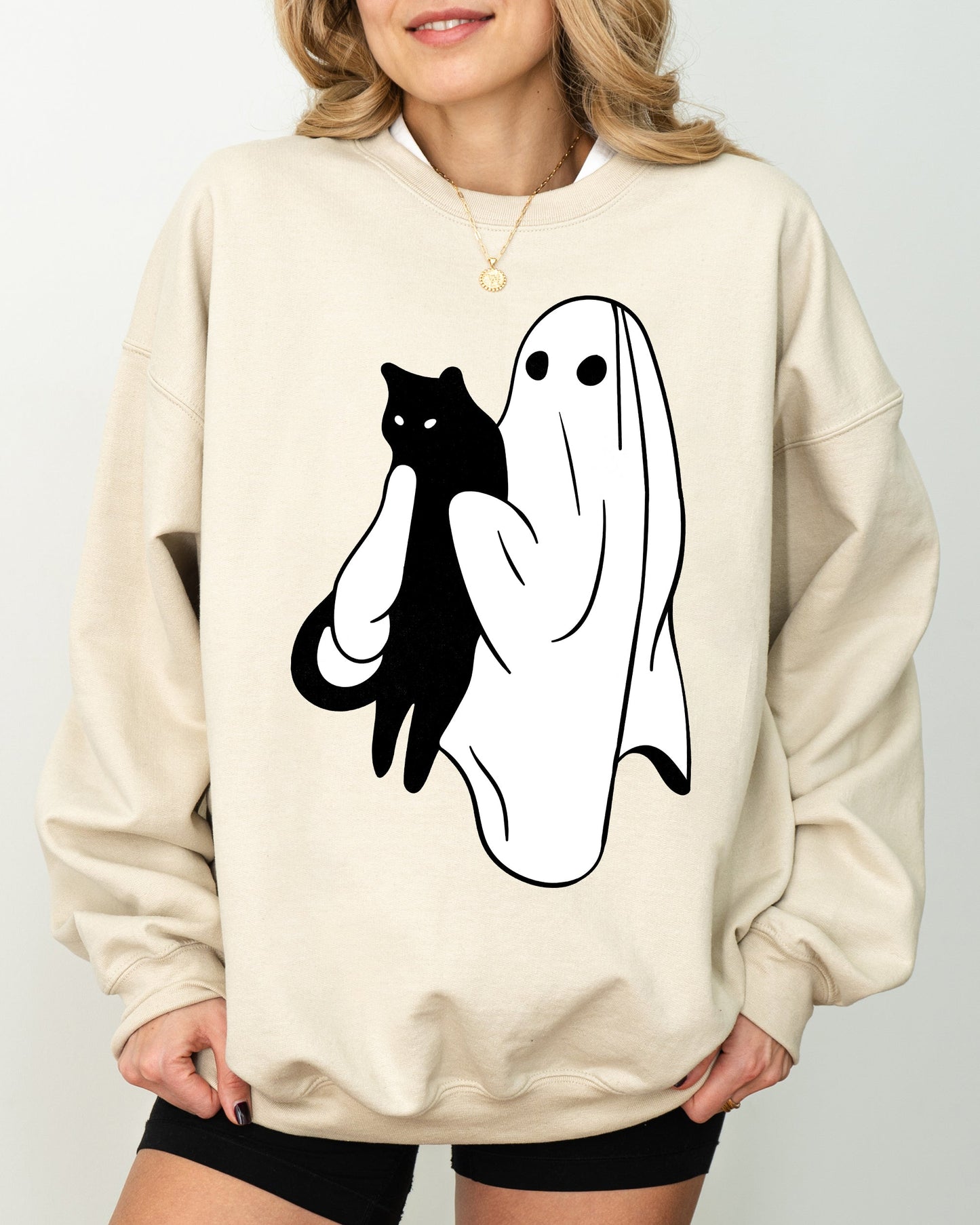 Ghost and Cat Funny Spooky Halloween Costume Sweatshirt