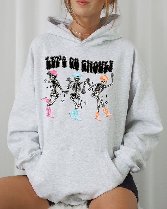 Let's Go Ghouls, Ghost, Western, Skeleton, Witch, Skull, Funny, Spooky, Aesthetic, Meme, Halloween, Costume, Hoodie, Hooded Sweatshirt