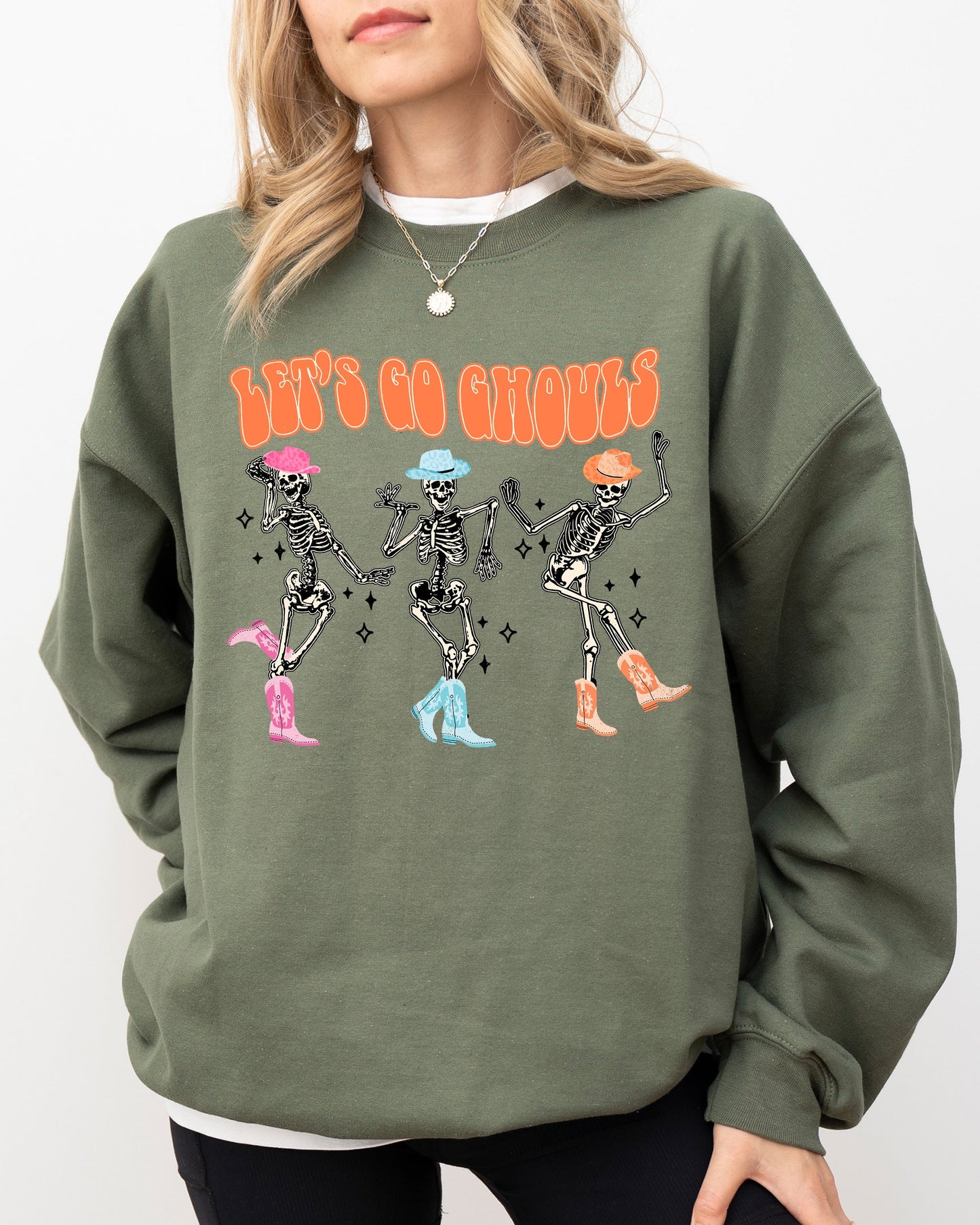 Let's Go Ghouls, Ghost, Western, Skeleton, Witch, Skull, Funny, Spooky, Aesthetic, Meme, Halloween, Costume Sweatshirt