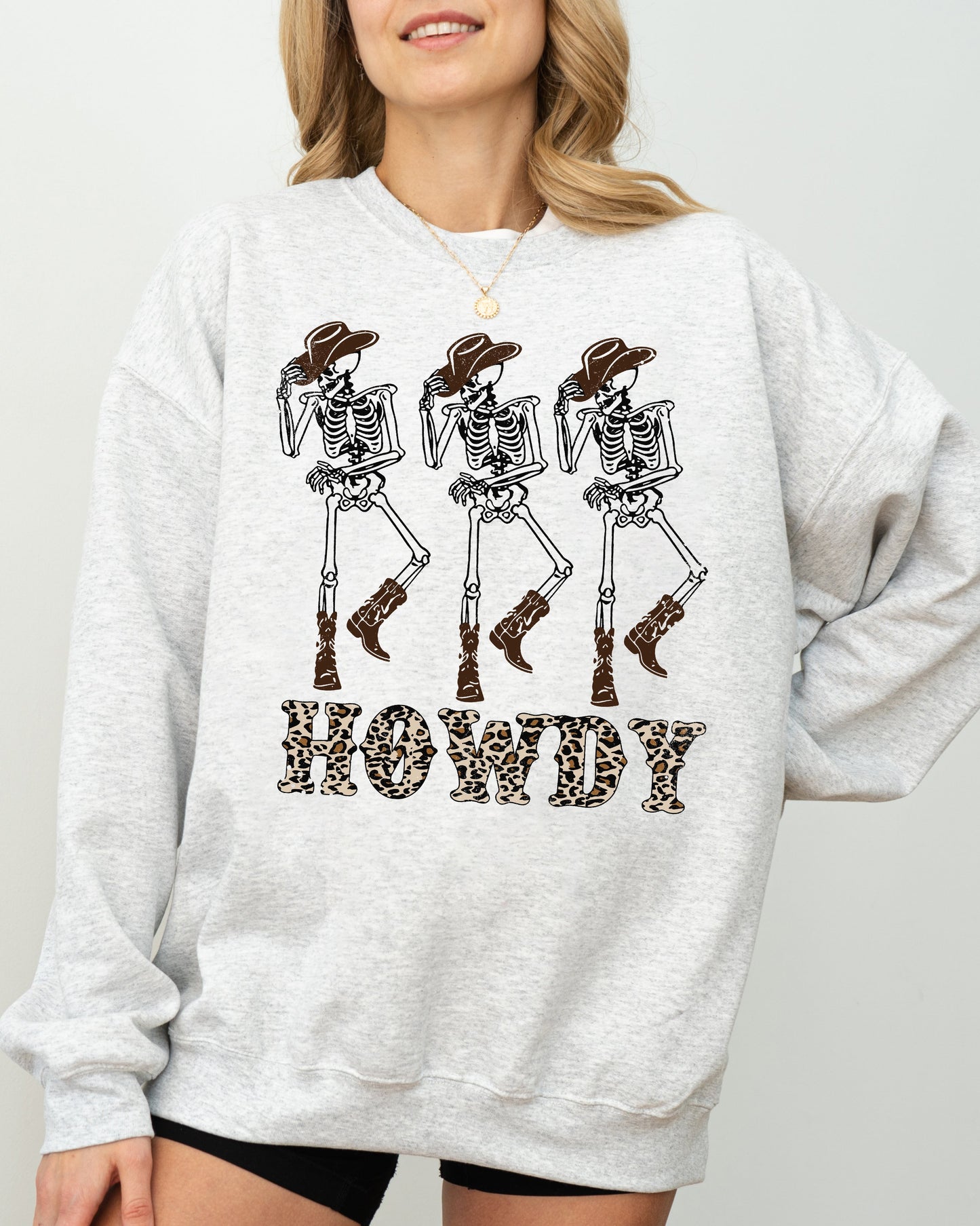 Howdy Cowboy Western Ghost Skeleton Witch Skull Halloween Costume Sweatshirt