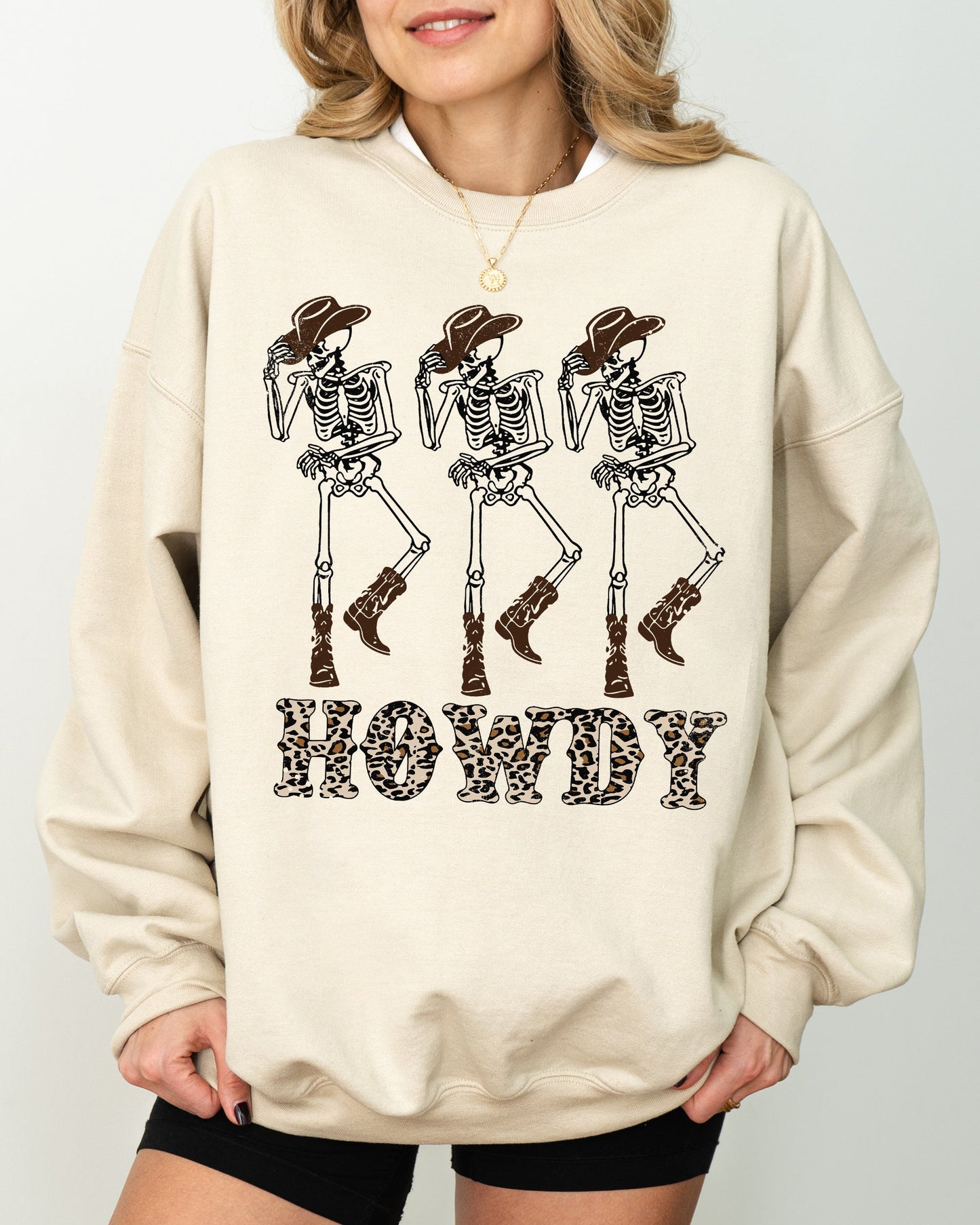 Howdy Cowboy Western Ghost Skeleton Witch Skull Halloween Costume Sweatshirt