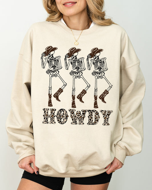Howdy Cowboy Western Ghost Skeleton Witch Skull Halloween Costume Sweatshirt