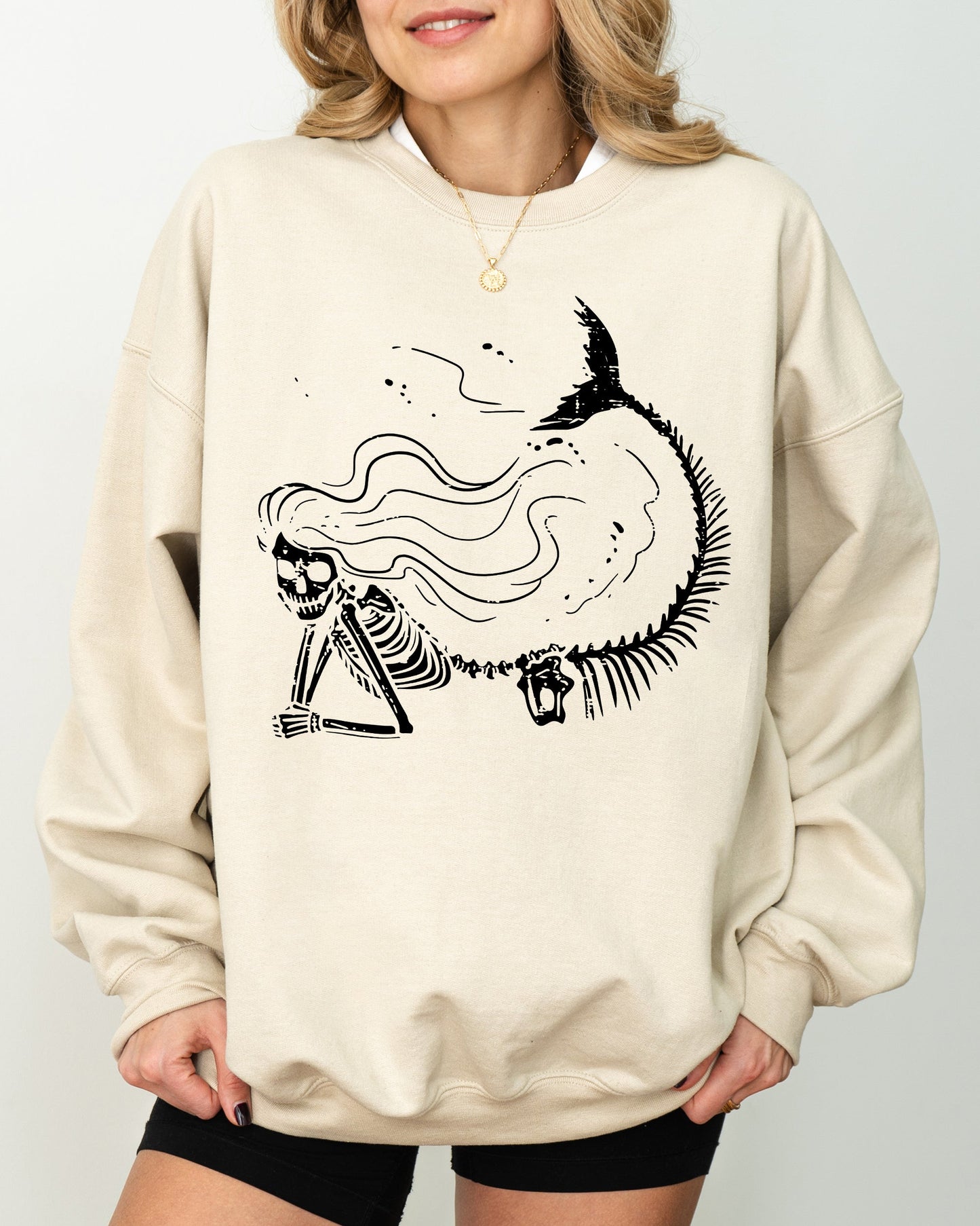 Mermaid Skeleton, Ghost, Skeleton, Witch, Skull, Funny, Spooky, Aesthetic, Meme, Halloween, Costume Sweatshirt