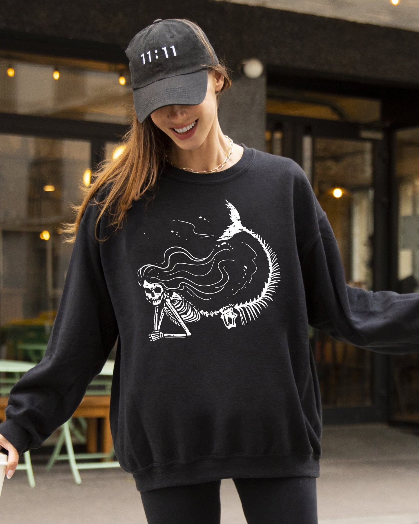 Mermaid Skeleton, Ghost, Skeleton, Witch, Skull, Funny, Spooky, Aesthetic, Meme, Halloween, Costume Sweatshirt