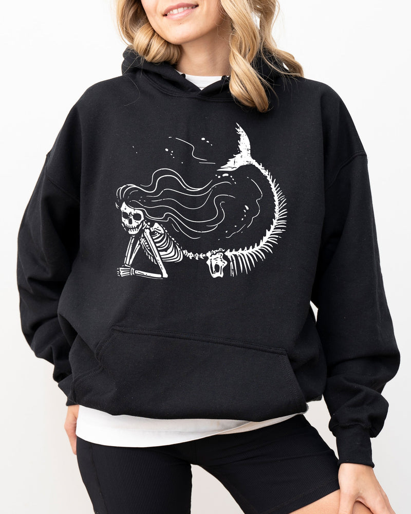 Mermaid Skeleton Funny Spooky Halloween Costume Hoodie Hooded Sweatshirt
