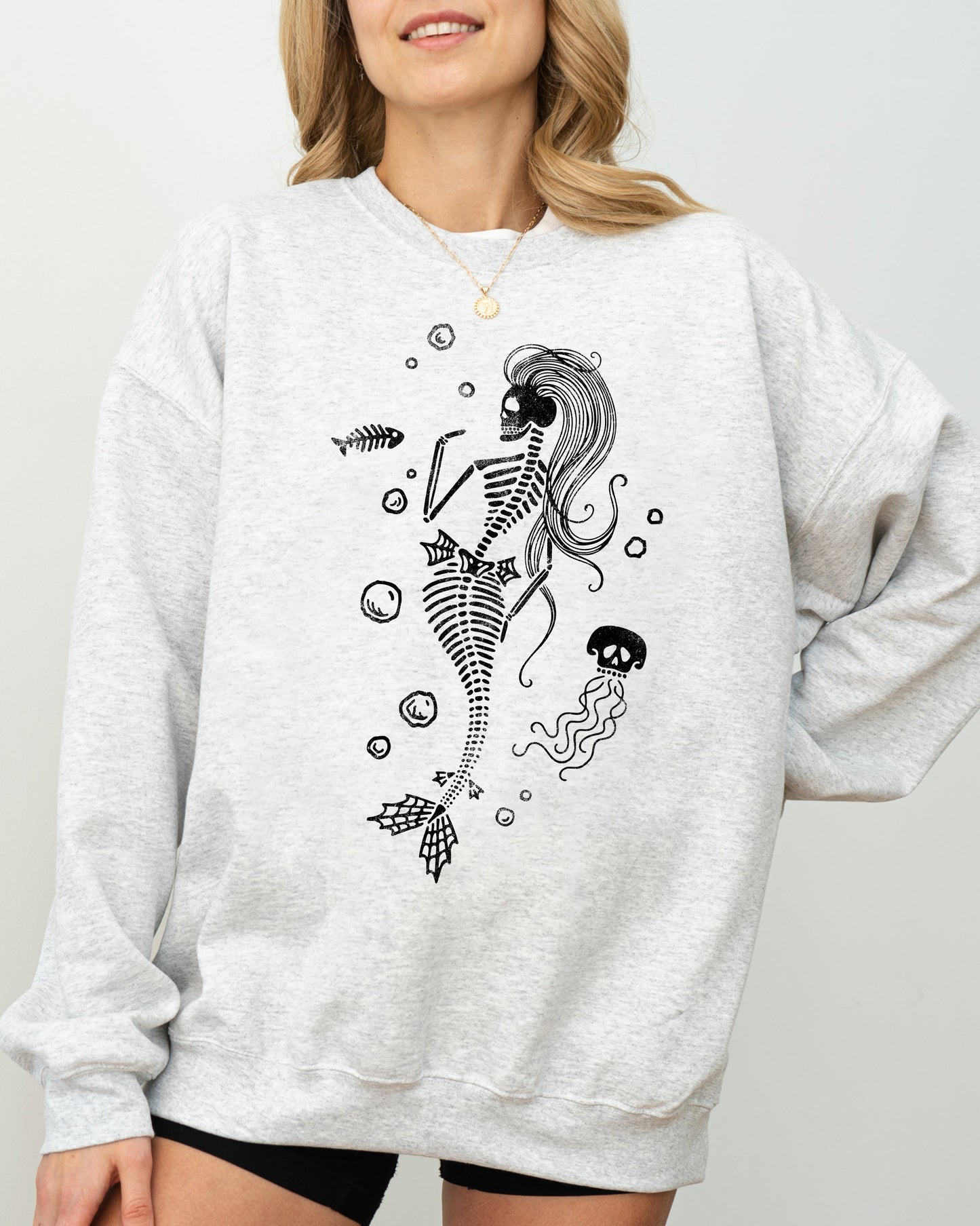 Skeleton Mermaid, Ghost, Witch, Skull, Funny, Spooky, Aesthetic, Meme, Halloween, Costume Sweatshirt