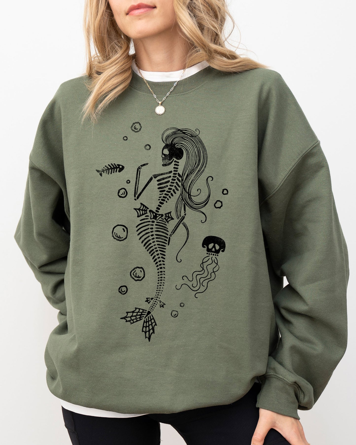 Skeleton Mermaid, Ghost, Witch, Skull, Funny, Spooky, Aesthetic, Meme, Halloween, Costume Sweatshirt