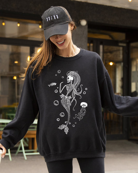 Skeleton Mermaid, Ghost, Witch, Skull, Funny, Spooky, Aesthetic, Meme, Halloween, Costume Sweatshirt