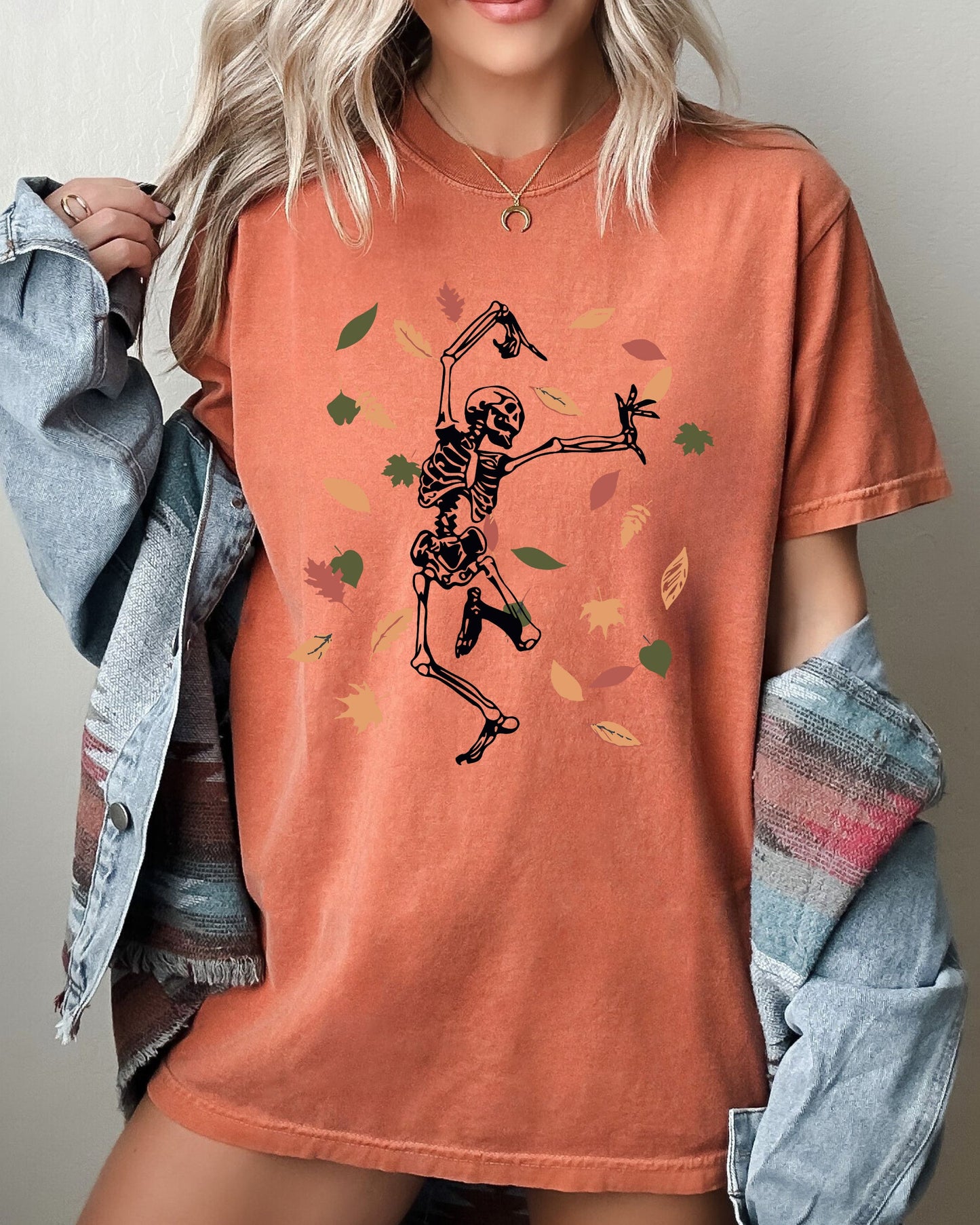 Halloween Fall Leaves Graphic Vintage Comfort Colors T-Shirt
