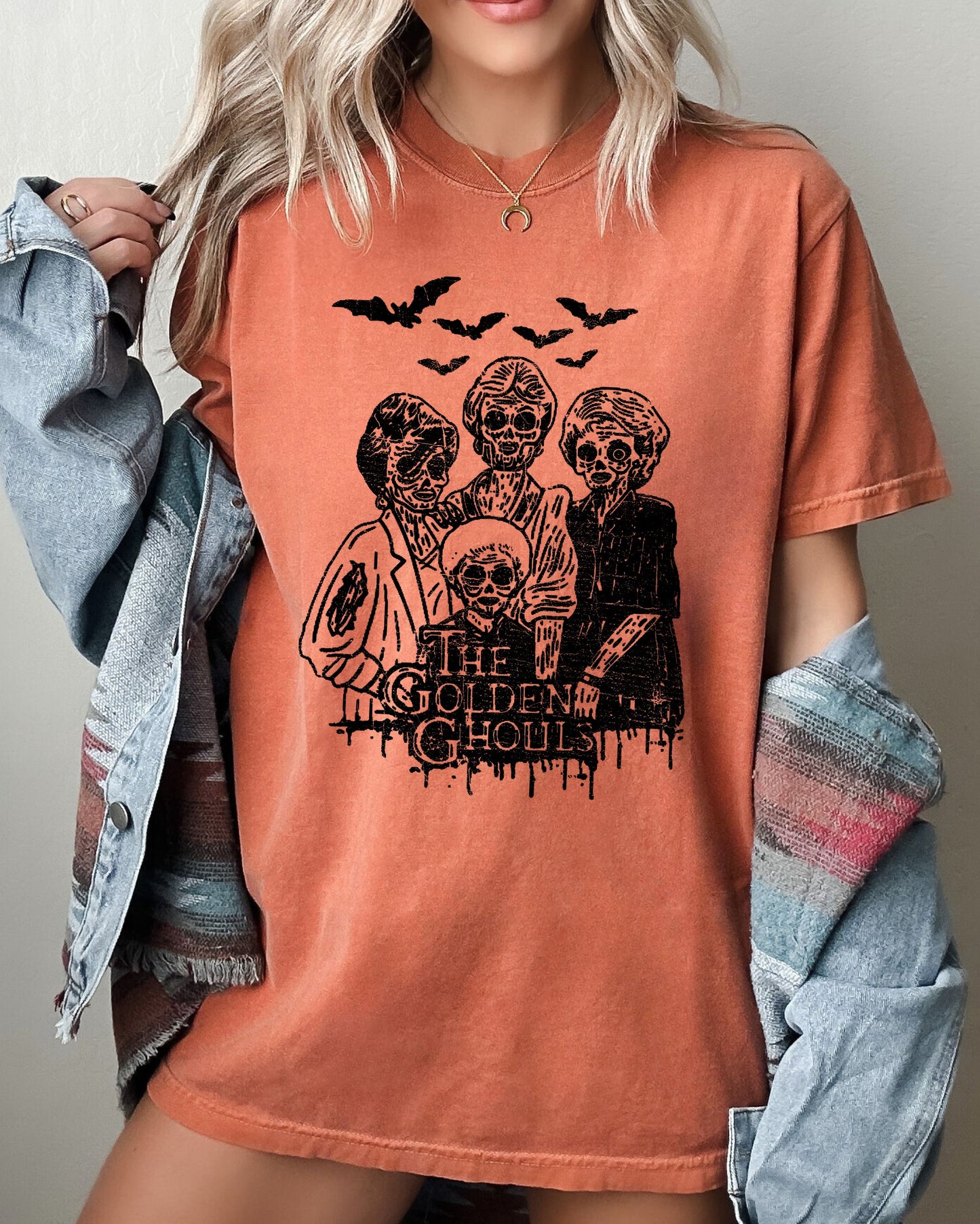 The Golden Ghouls, Horror Movie, Skeleton, Ghost, Witch, Skull, Funny, Spooky, Aesthetic, Meme, Halloween, Costume, Tshirt Comfort Colors T-Shirt