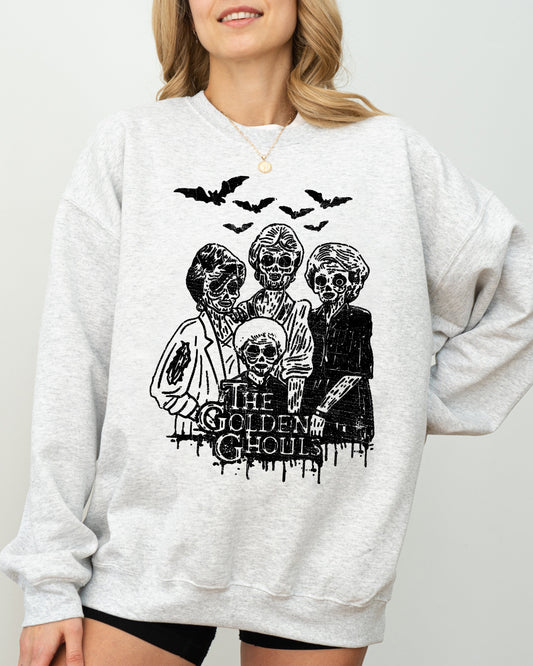 The Golden Ghouls, Horror Movie, Skeleton, Ghost, Witch, Skull, Funny, Spooky, Aesthetic, Meme, Halloween, Costume Sweatshirt