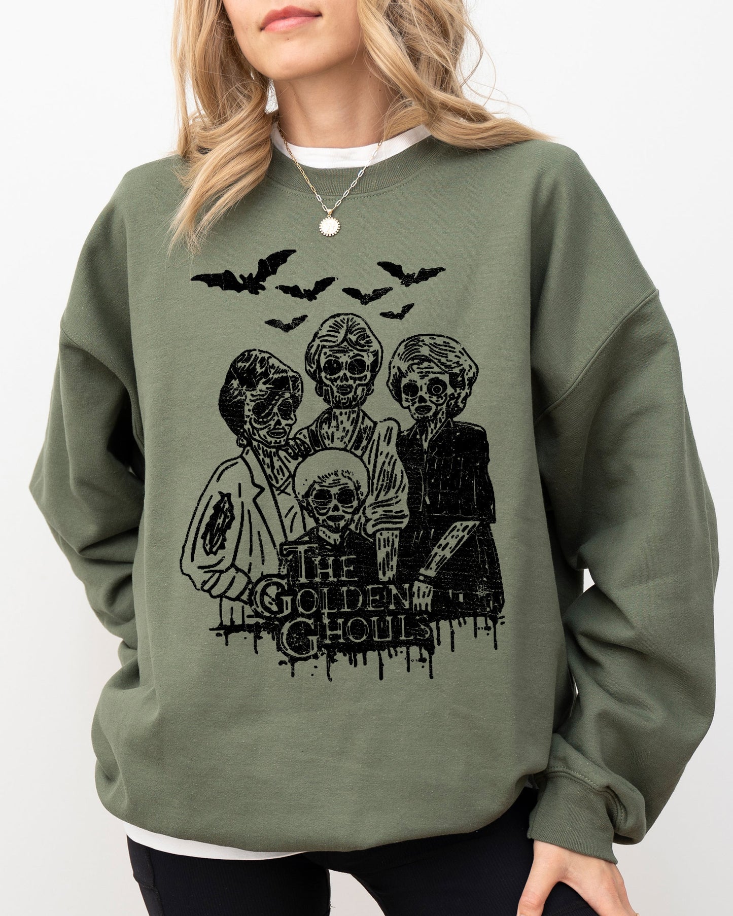 The Golden Ghouls, Horror Movie, Skeleton, Ghost, Witch, Skull, Funny, Spooky, Aesthetic, Meme, Halloween, Costume Sweatshirt
