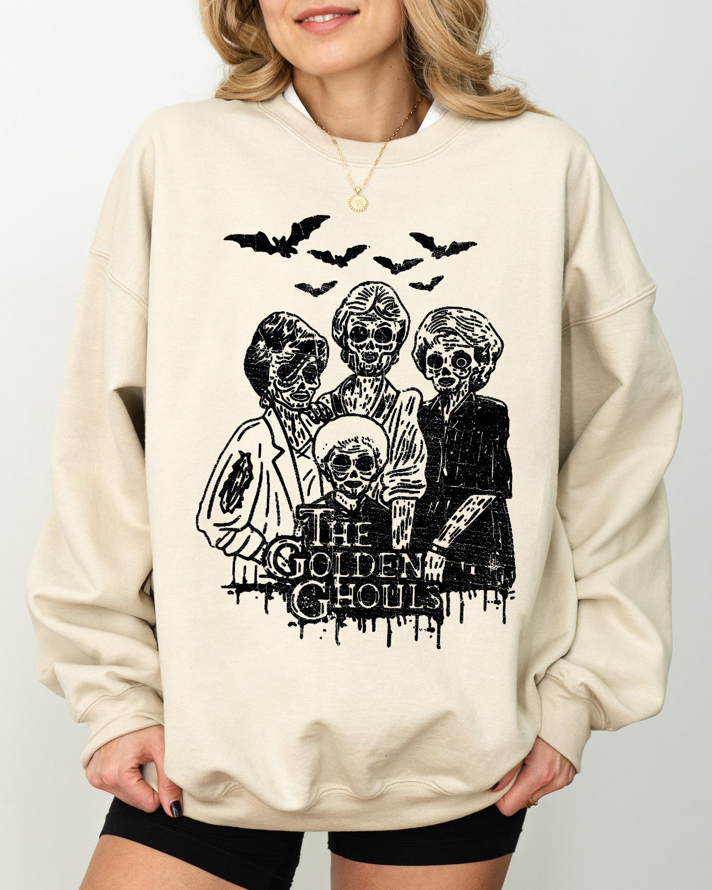 The Golden Ghouls, Horror Movie, Skeleton, Ghost, Witch, Skull, Funny, Spooky, Aesthetic, Meme, Halloween, Costume Sweatshirt