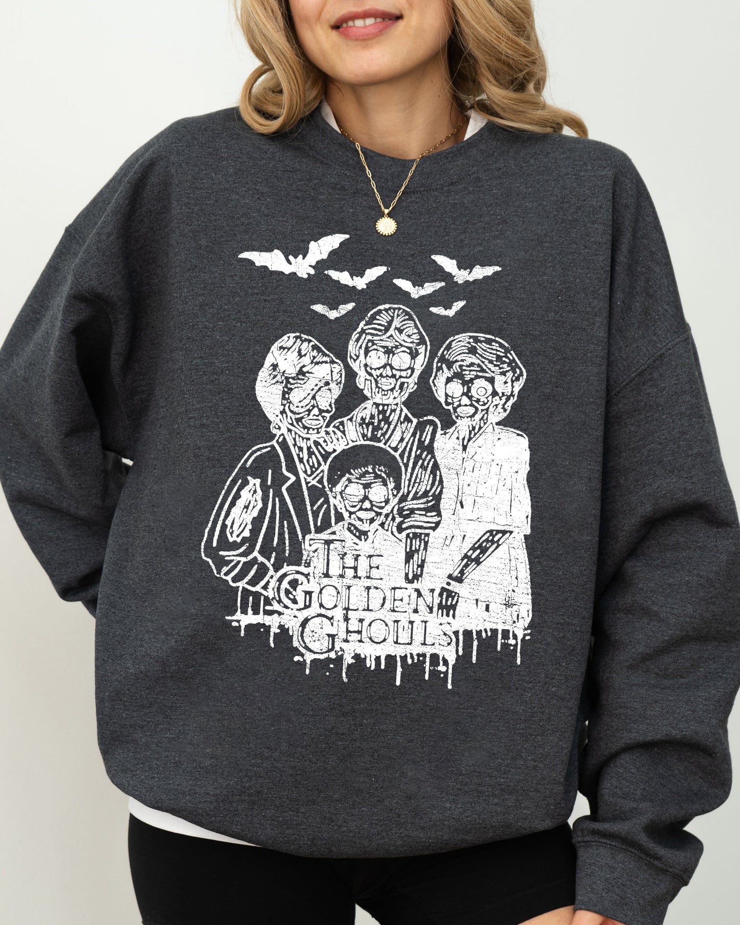 The Golden Ghouls, Horror Movie, Skeleton, Ghost, Witch, Skull, Funny, Spooky, Aesthetic, Meme, Halloween, Costume Sweatshirt