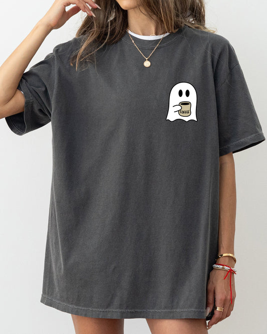 Ghost Coffee Lover Pocket Skeleton Halloween T-Shirt Comfort Colors